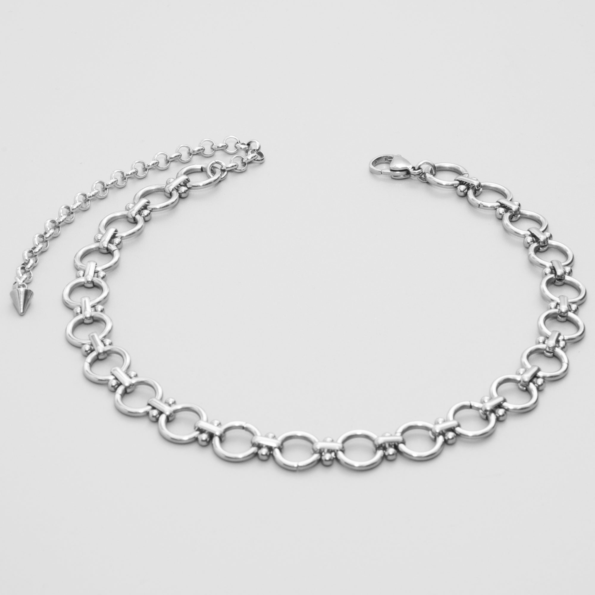 O Ring link choker chain necklace in silver stainless steel