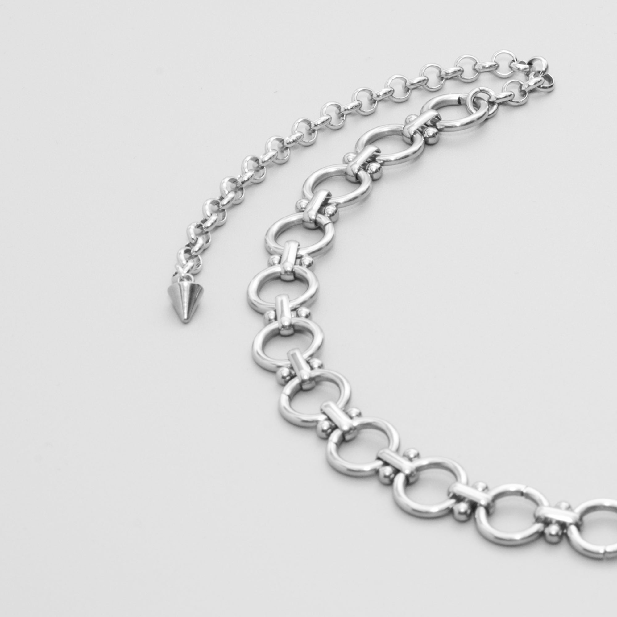 O Ring link choker chain necklace in silver stainless steel