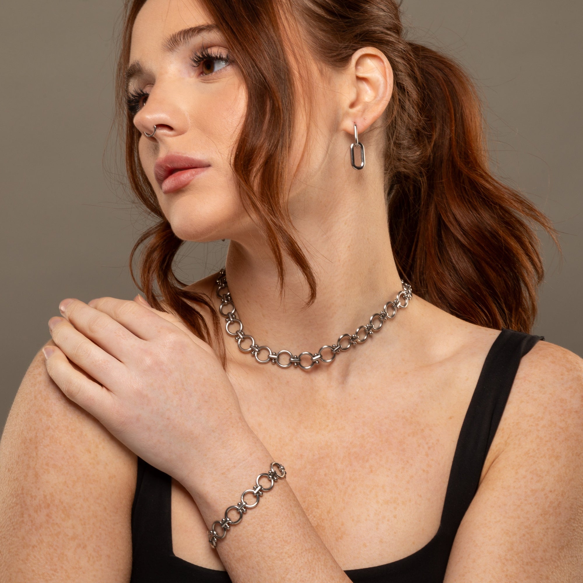 O ring link chain necklace in silver, chunky 12mm necklace