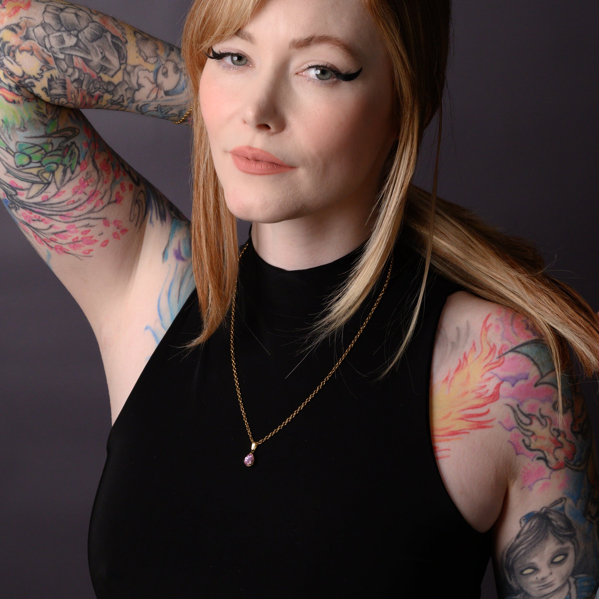 Pink Tourmaline Birthstone pendant necklace in Gold