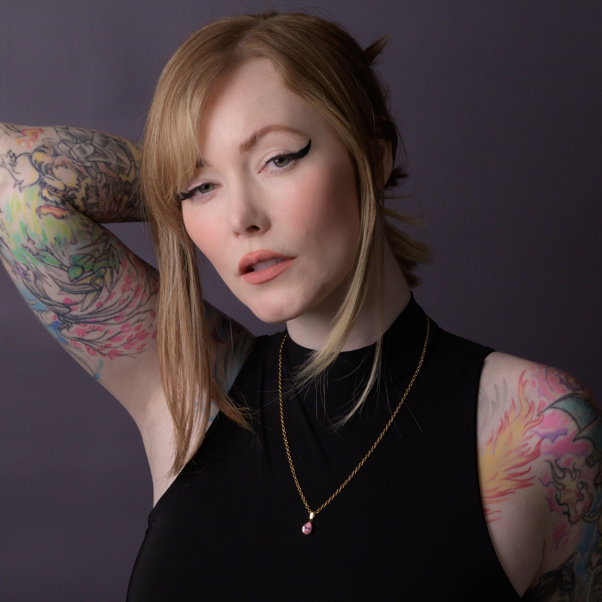 Pink Tourmaline Birthstone pendant necklace in Gold