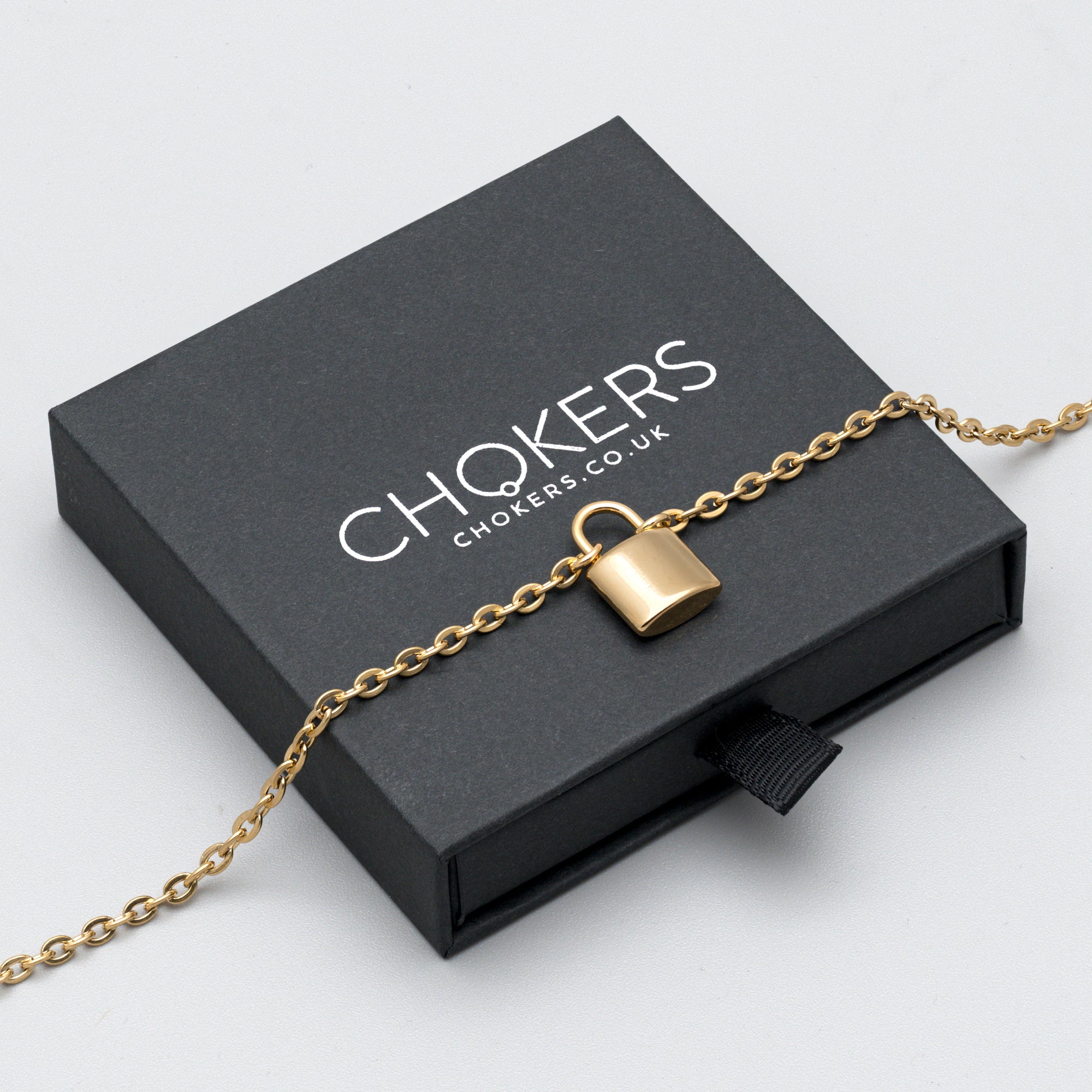 Dainty Gold padlock pendant day collar choker on 3mm cable chain