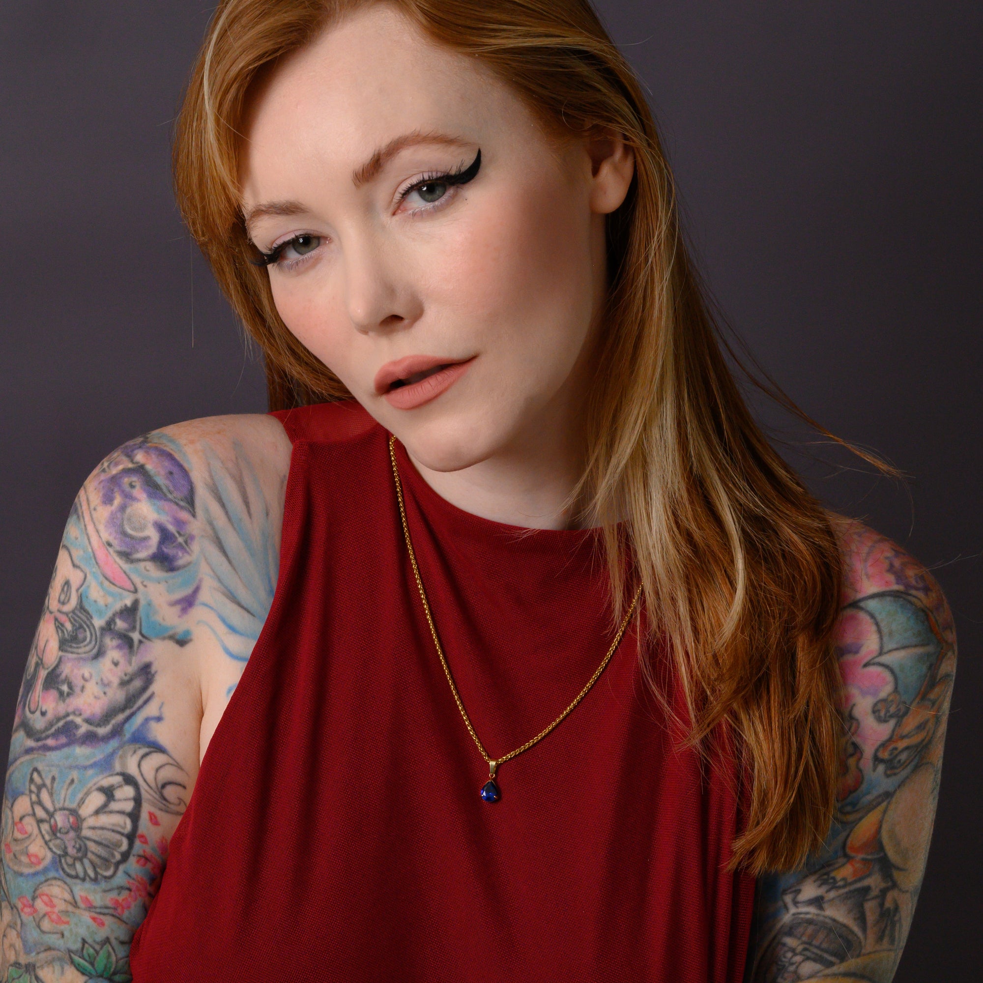 Blue Sapphire September birthstone pendant necklace in Gold on a dainty chain