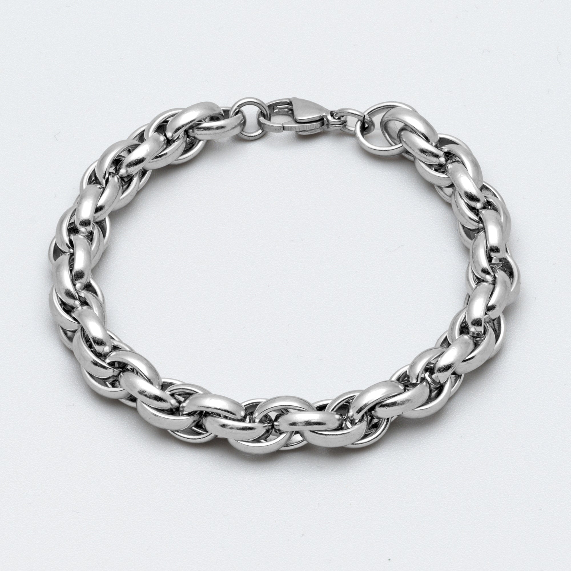 chunky rope chain bracelet in silver stainless steel
