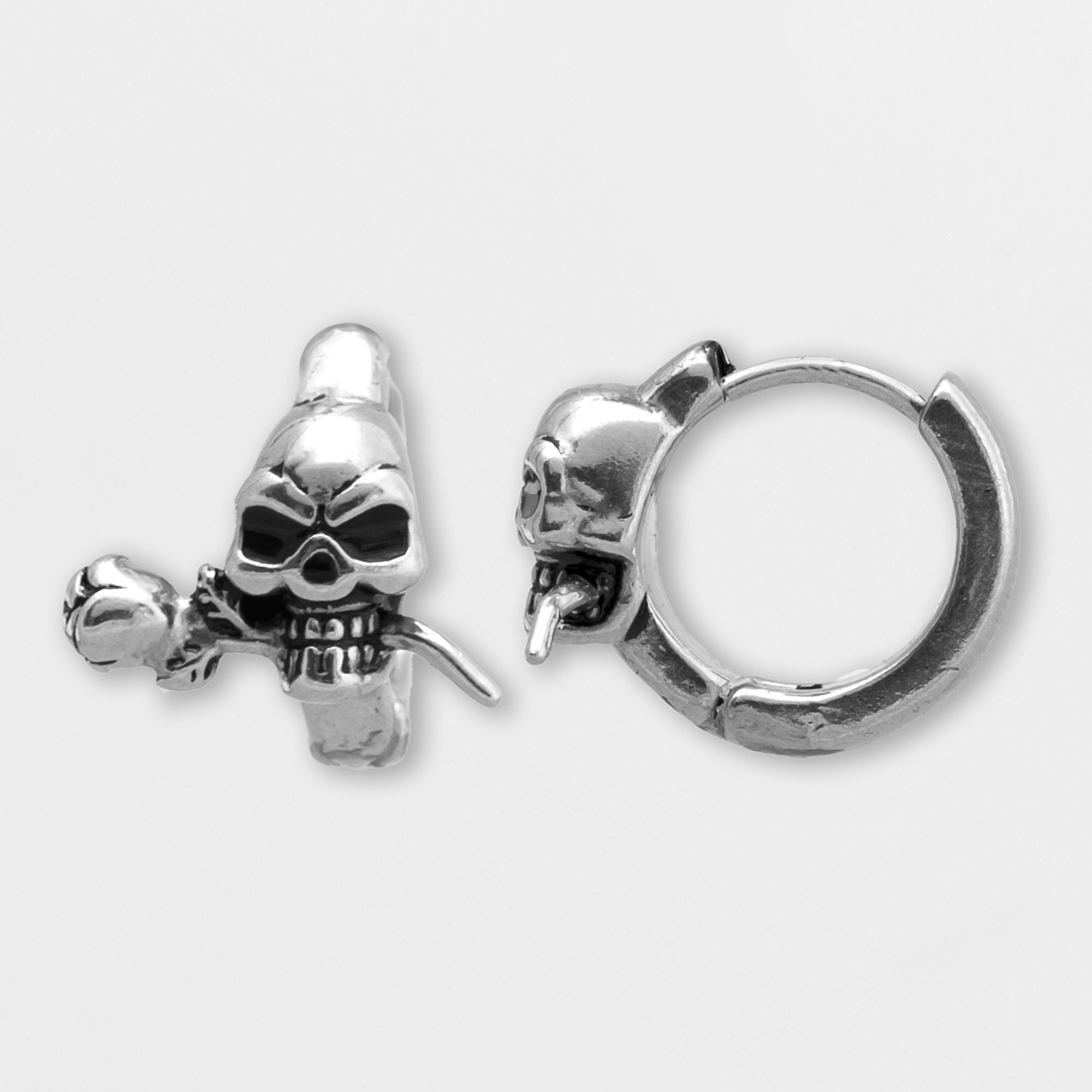 Skull and rose gothic hoop earrings in silver