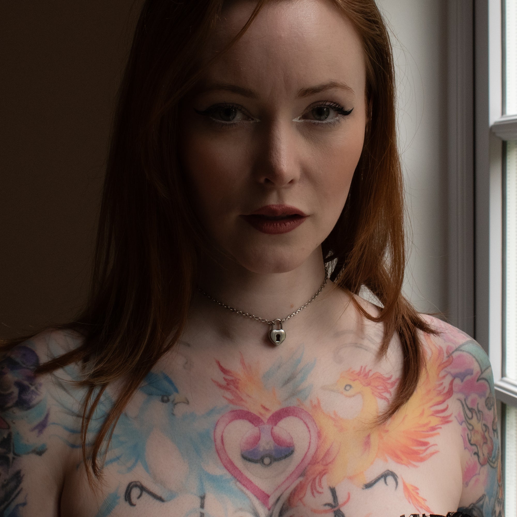 Day Collar with heart padlock pendant on model