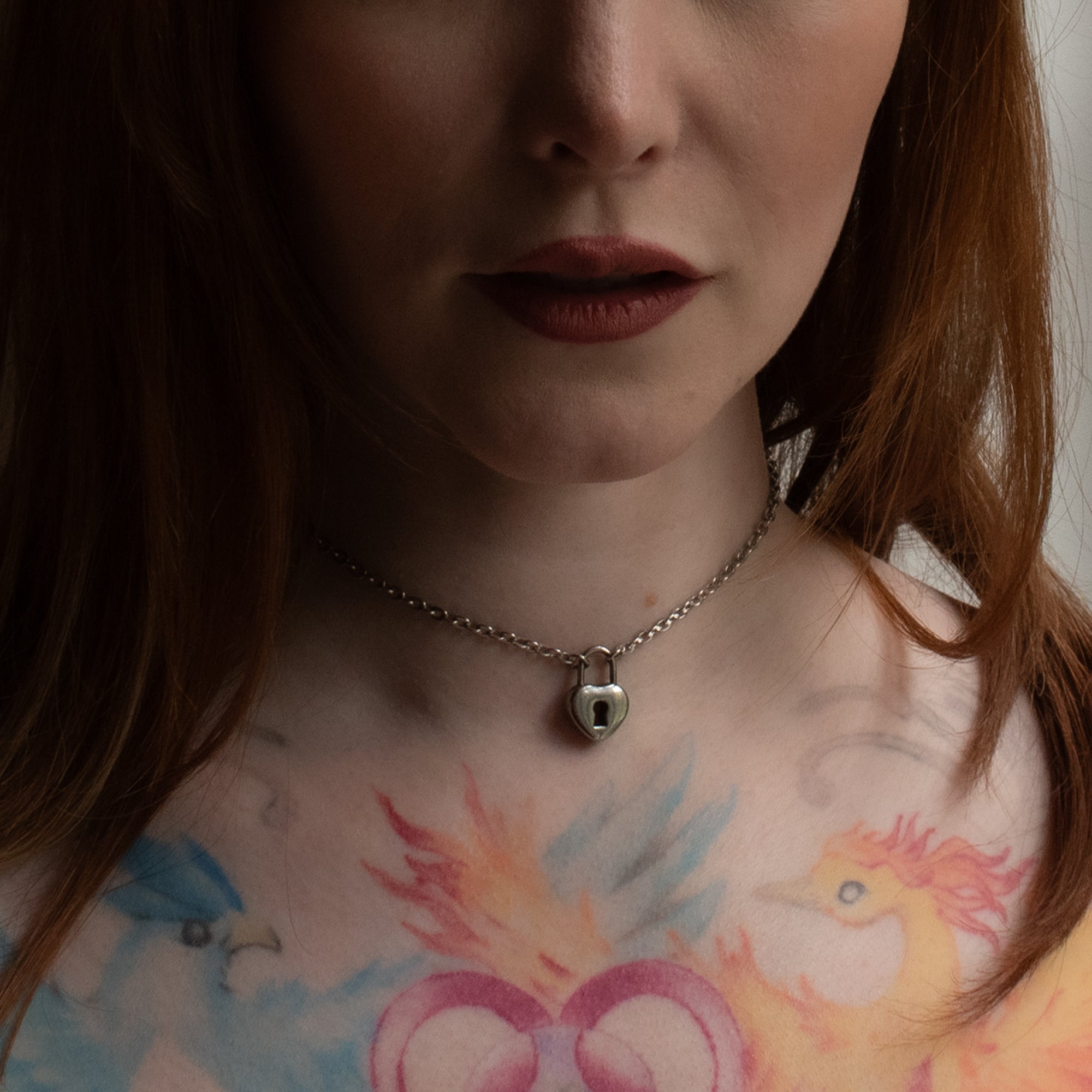 Day Collar with heart padlock pendant on model