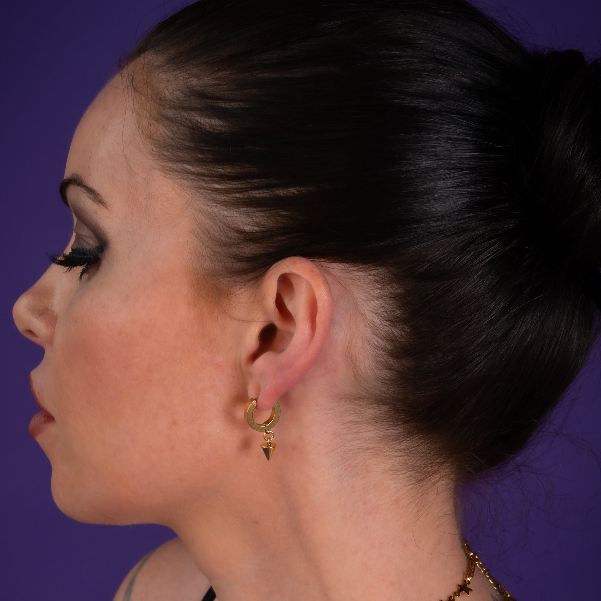 Small Spiked Gold Huggie earrings, tarnish free stainless steel jewellery