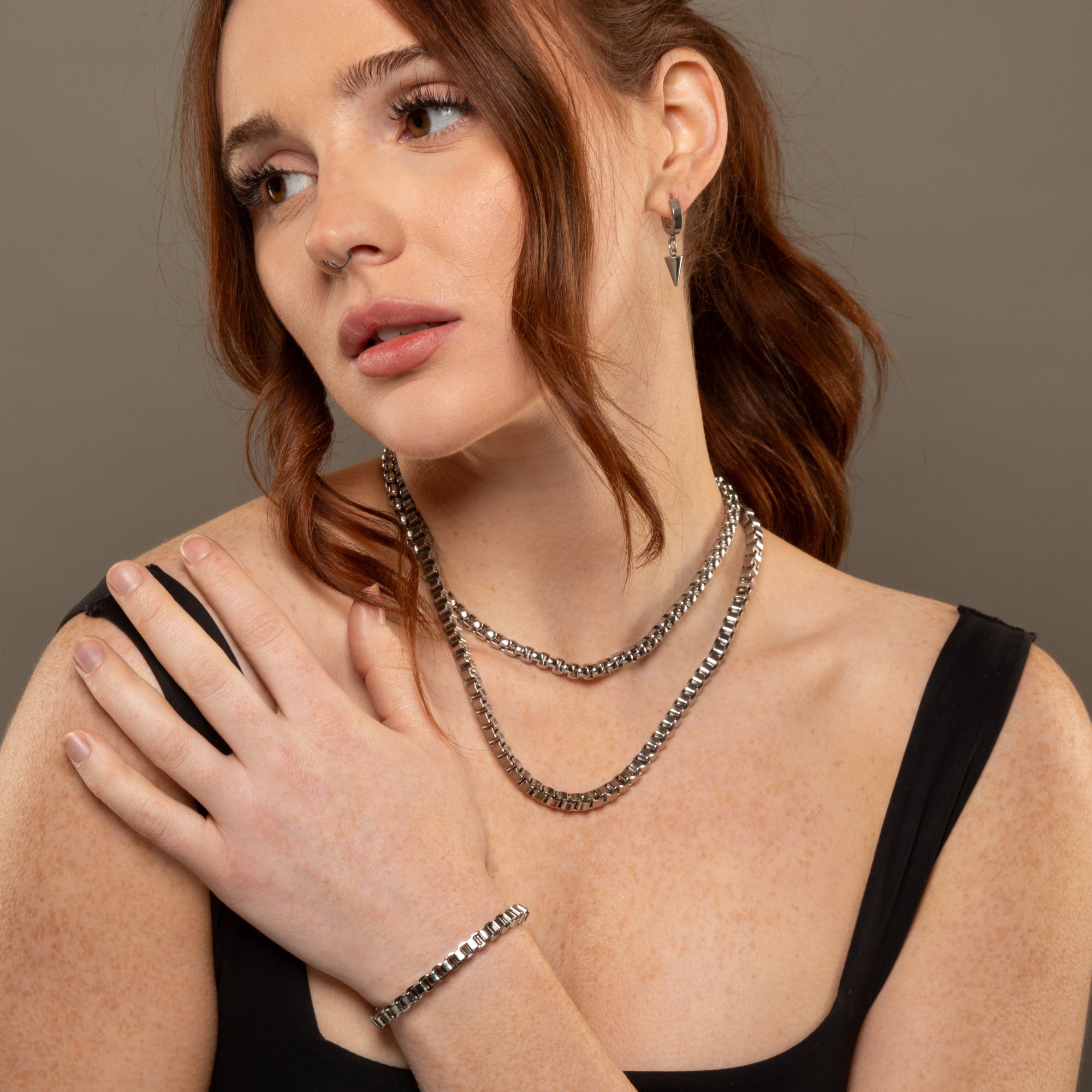 chunky square box chain bracelet in silver