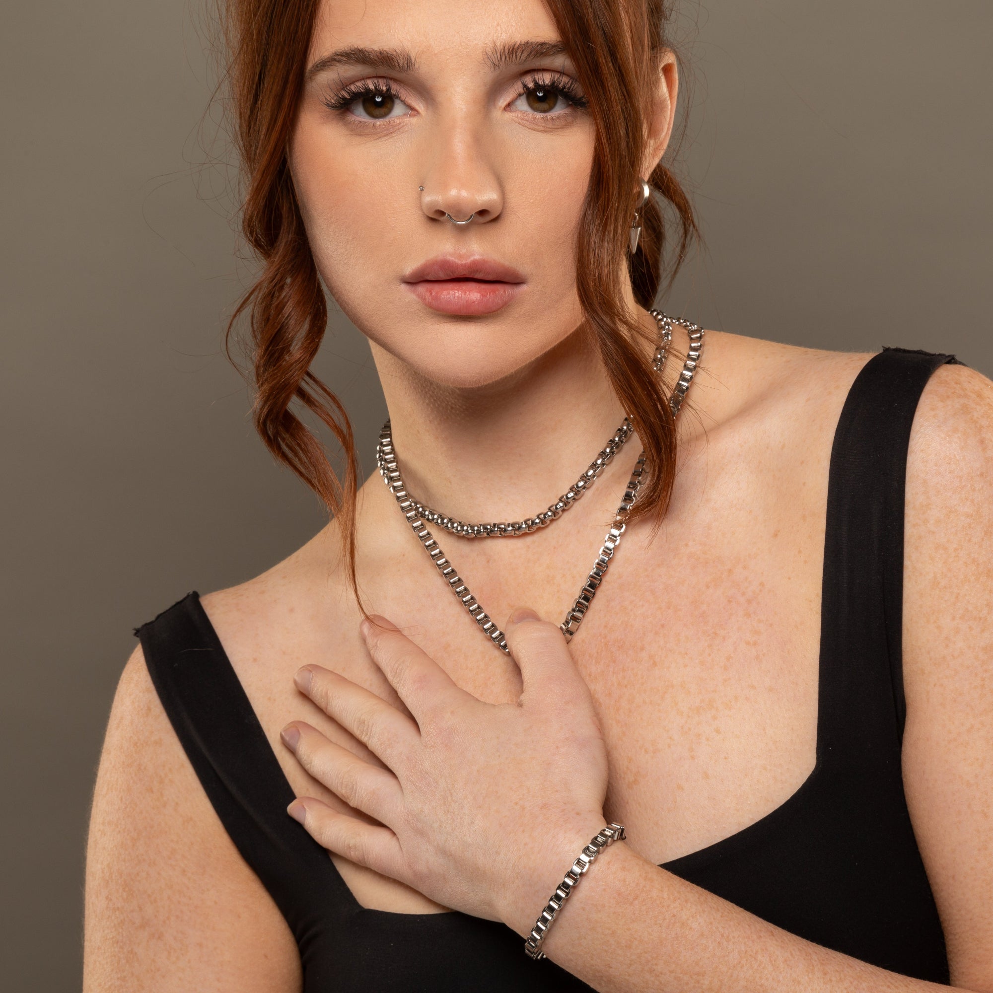 chunky square box chain bracelet in silver