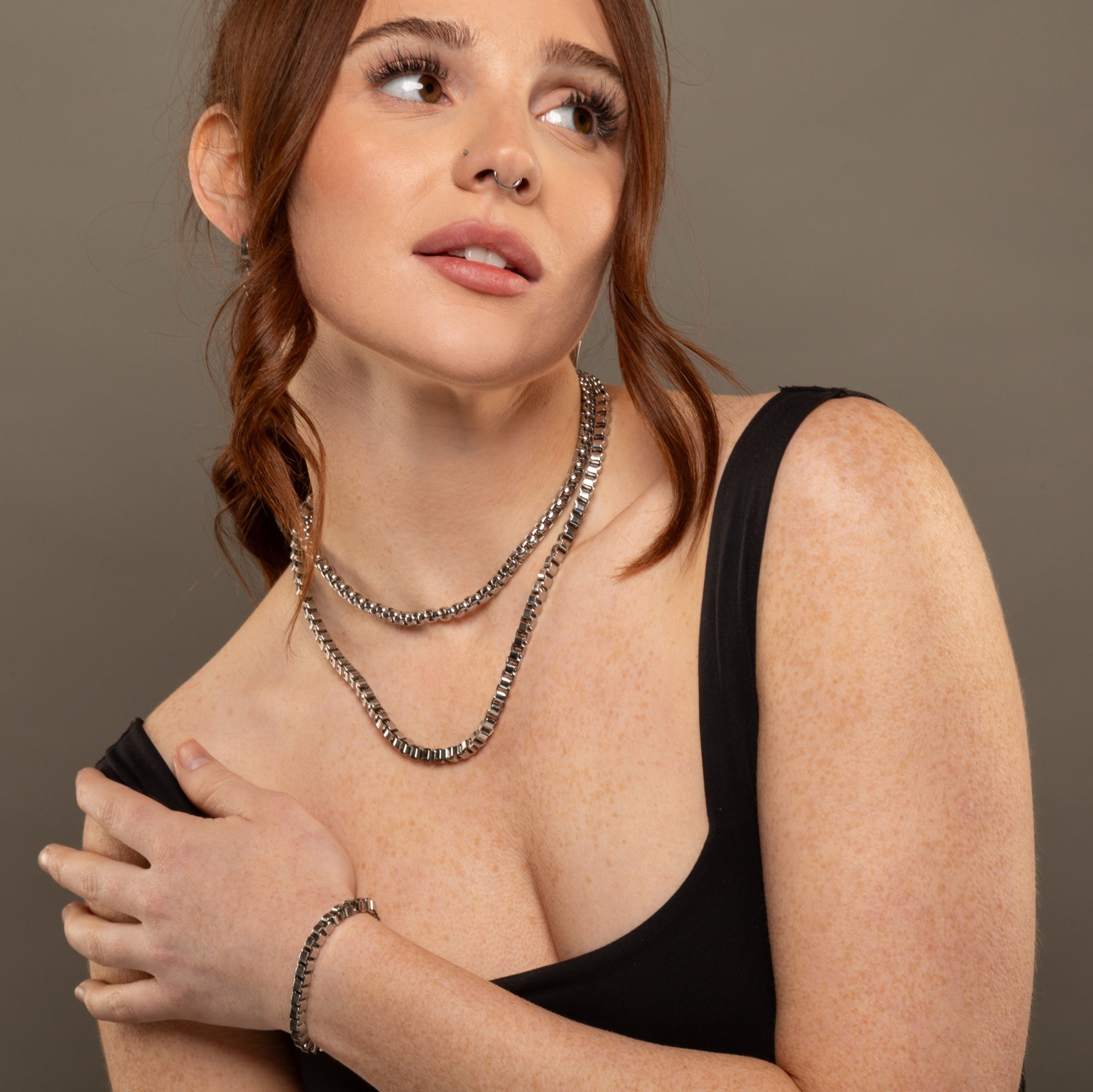 chunky square box chain necklace in silver