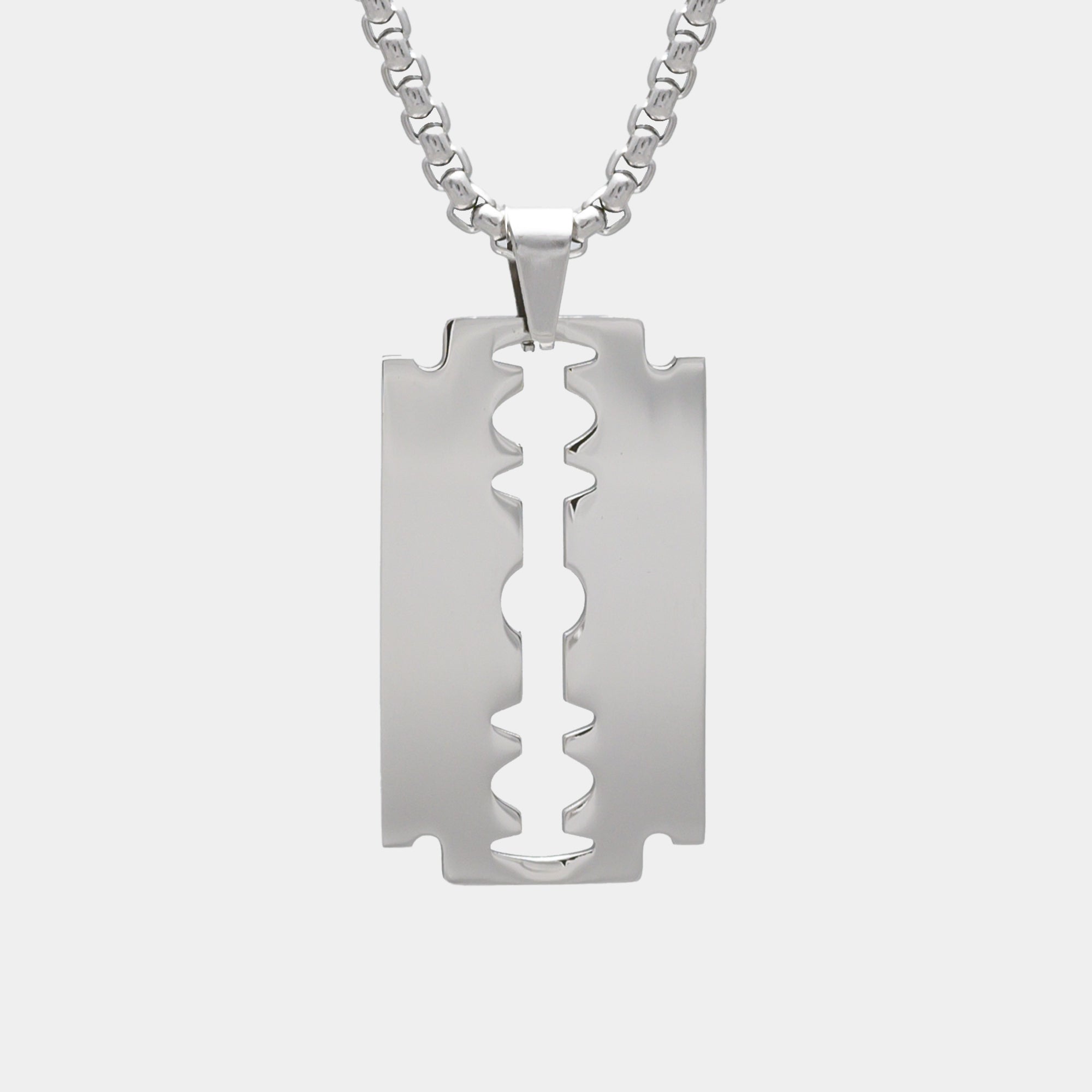 extra large razor blade necklace in Silver