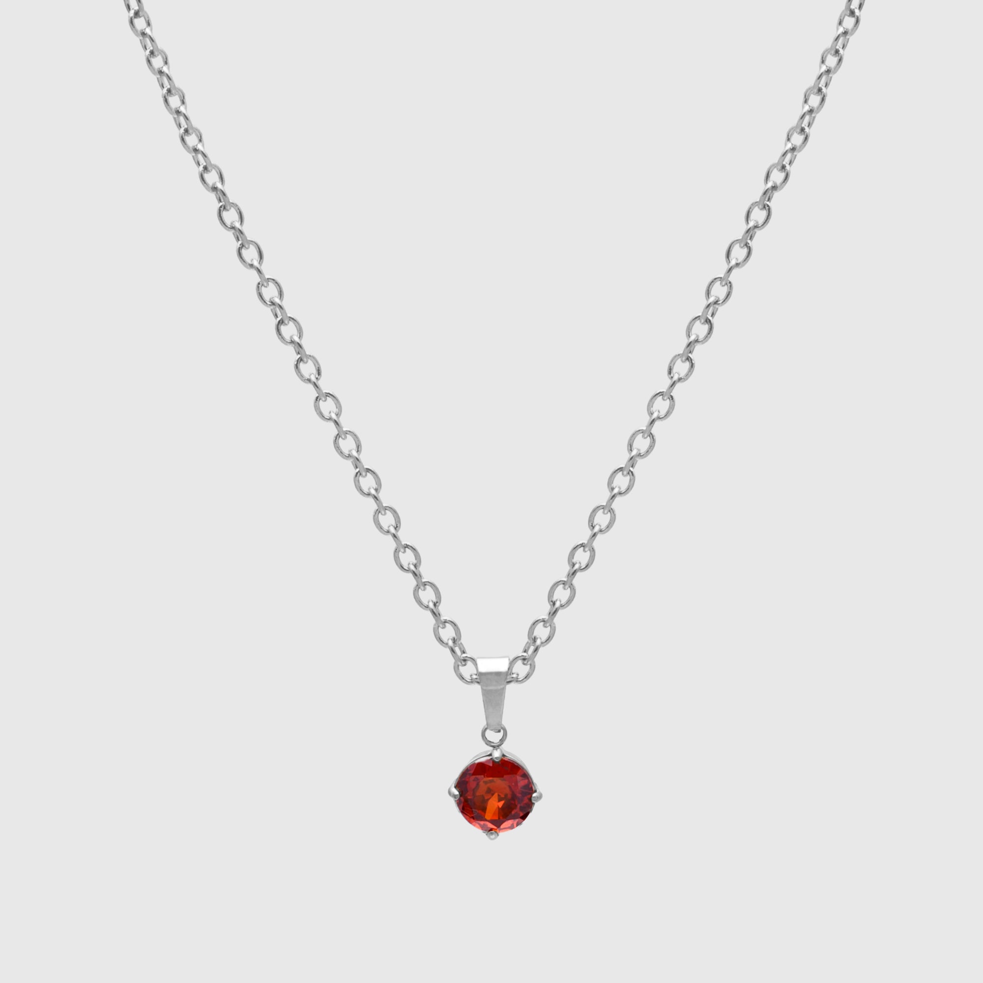 January Red Garnet birthstone necklace in silver 
