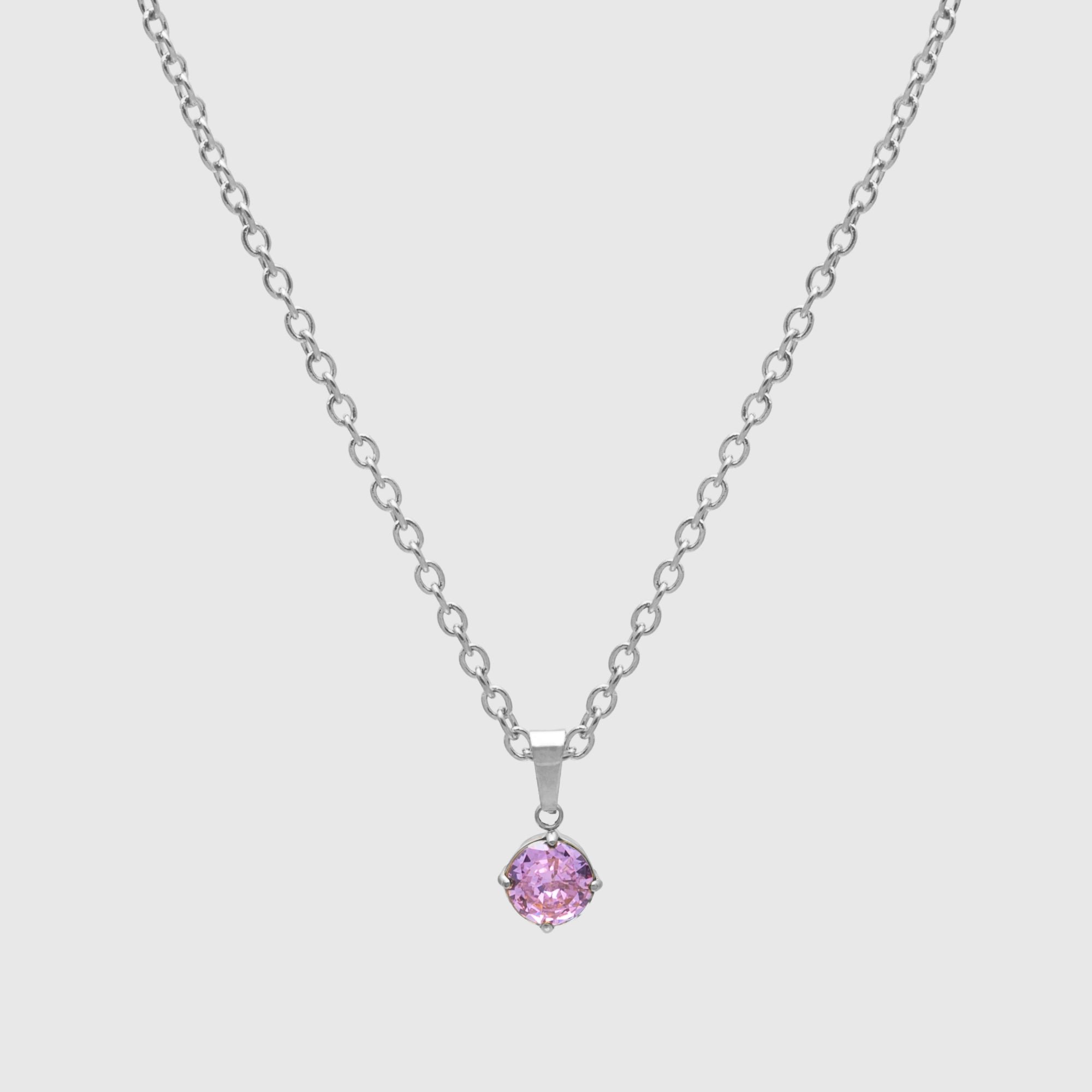 October Pink Tourmaline birthstone necklace in silver 