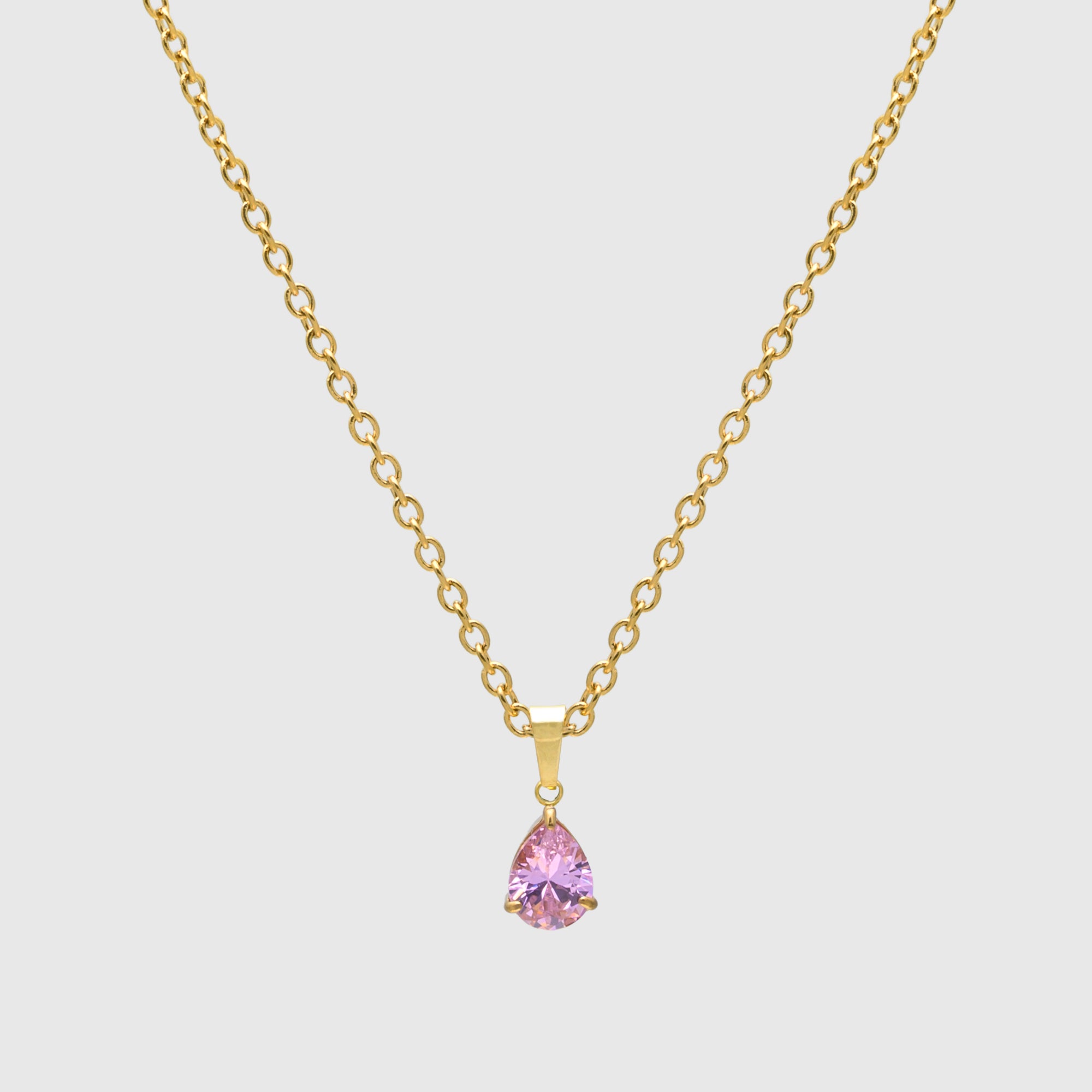 Pear cut Pink Tourmaline birthstone pendant in gold, October birthstone pendant 