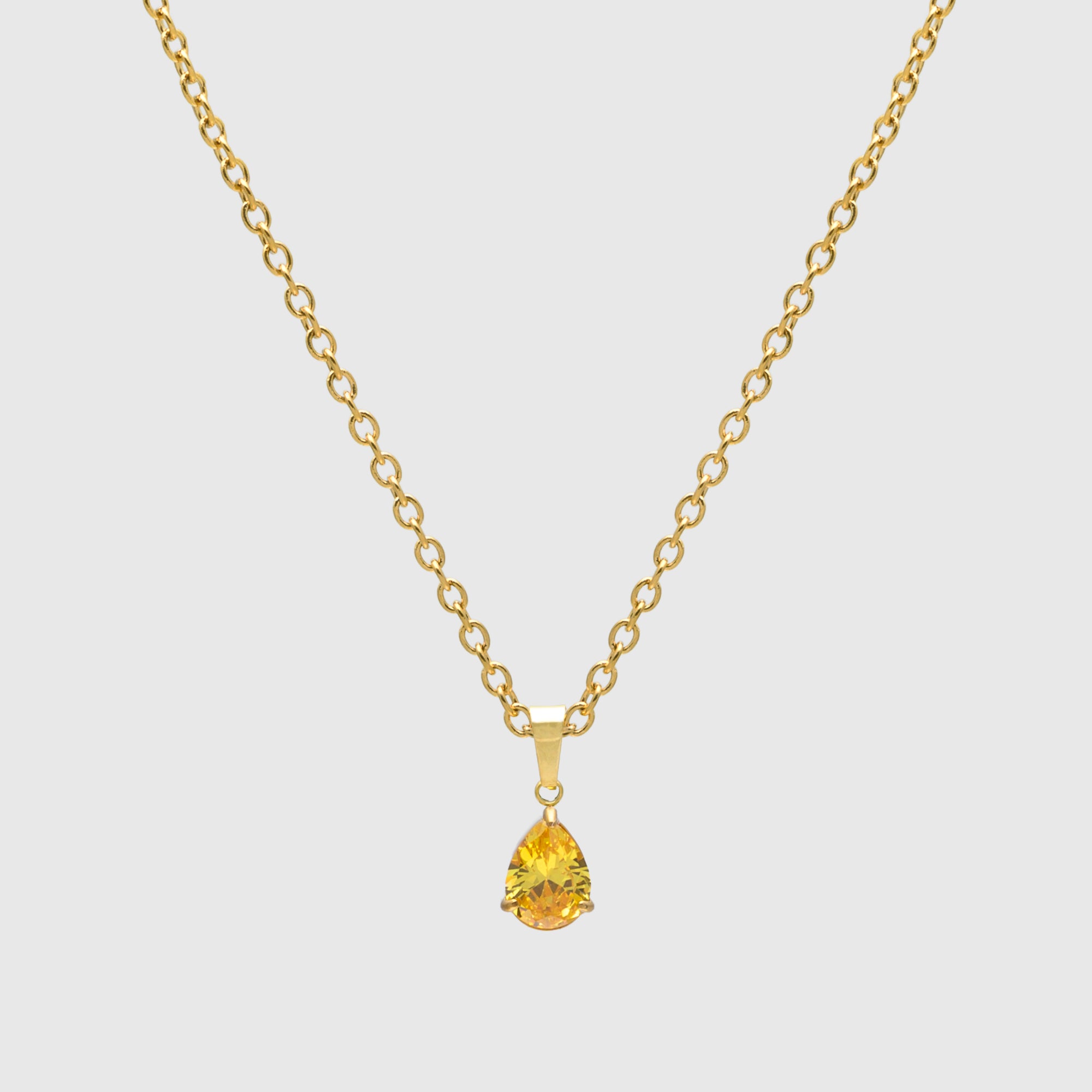 Pear cut Citrine birthstone necklace in gold, November birthstone necklace 