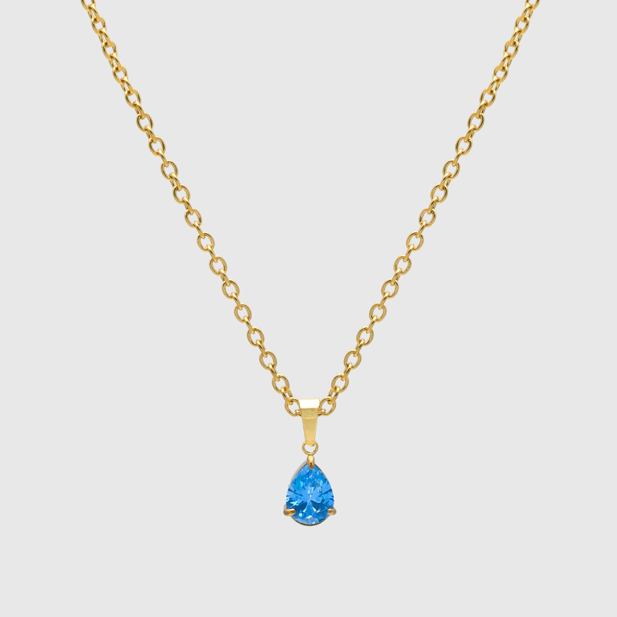 Pear cut Blue Topaz birthstone necklace in gold, December birthstone necklace 