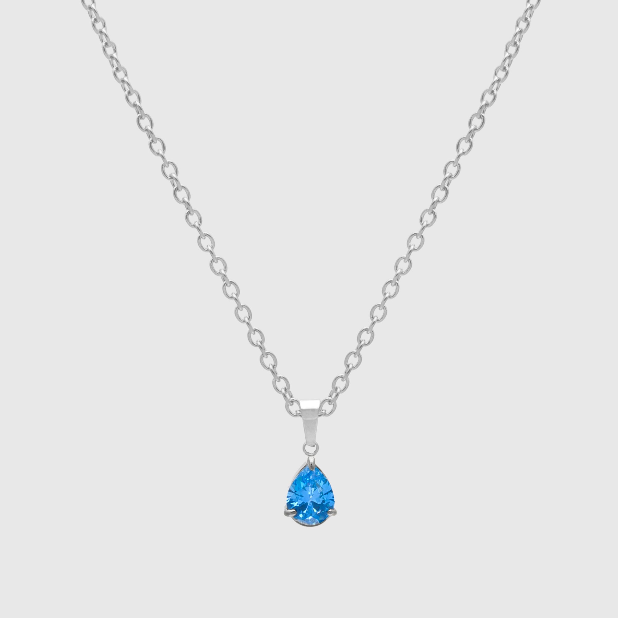 Pear cut Blue Topaz birthstone necklace, December birthstone pendant