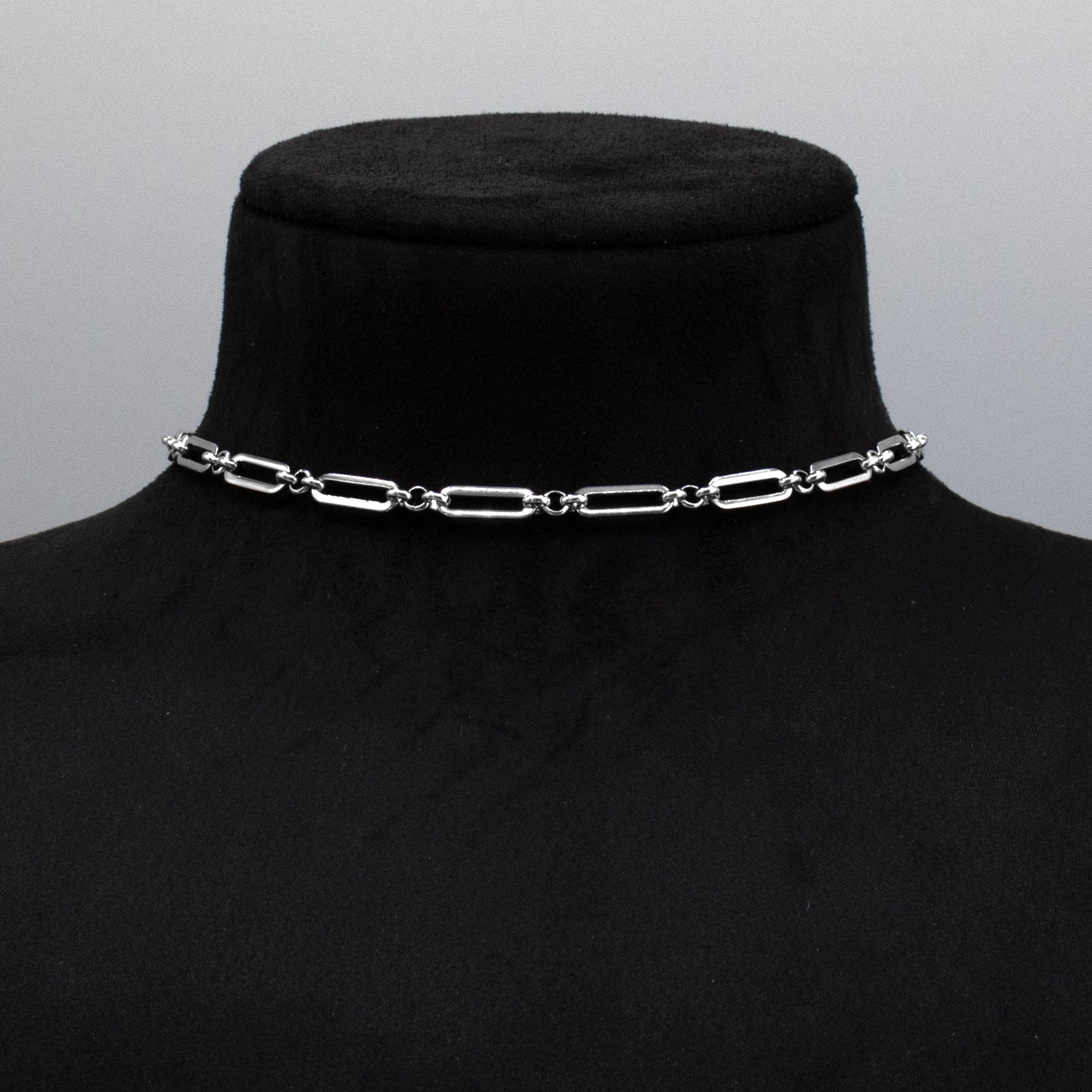 Fancy Paperclip Chain Choker Necklace - (Silver) 15mm