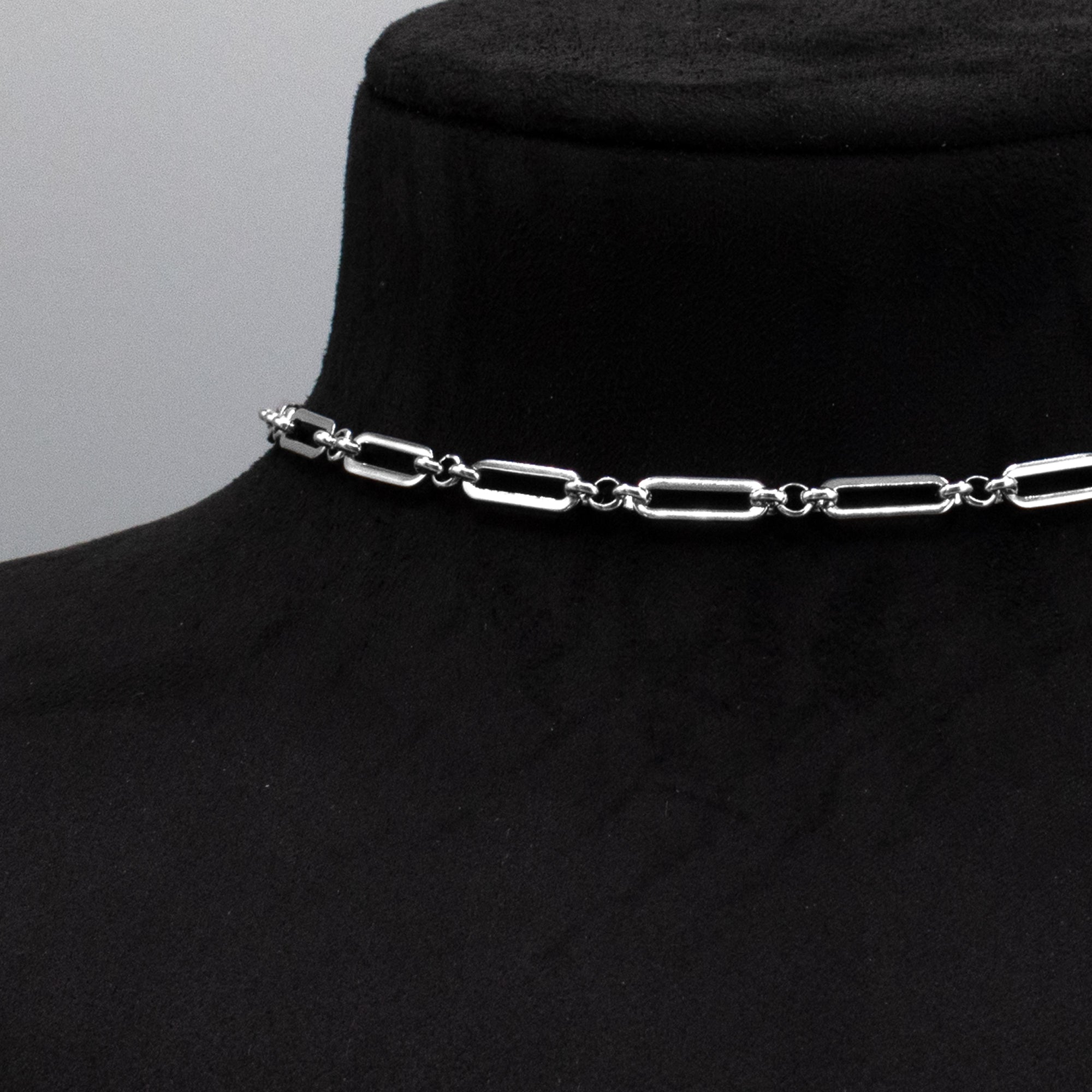 Fancy Paperclip Chain Choker Necklace - (Silver) 15mm