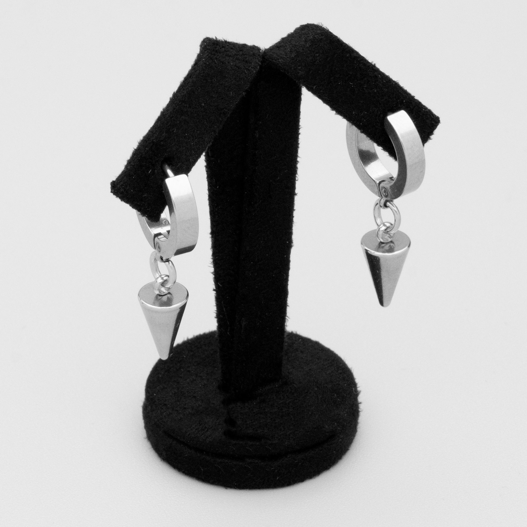 Medium Gothic Spike Huggie Earrings (Silver)