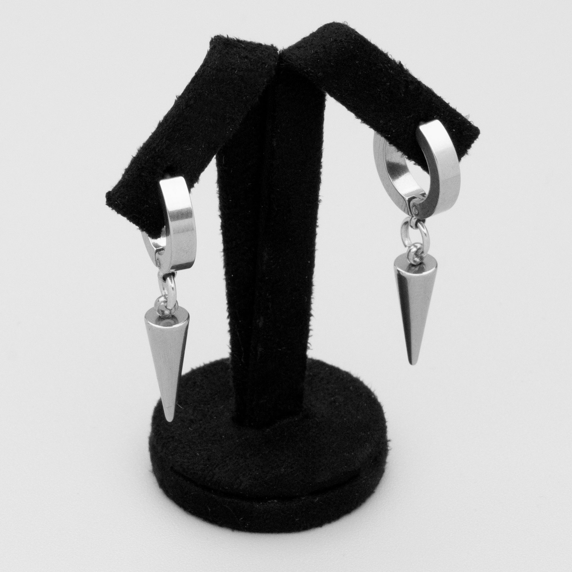 Large Gothic Spike Huggie Earrings (Silver)