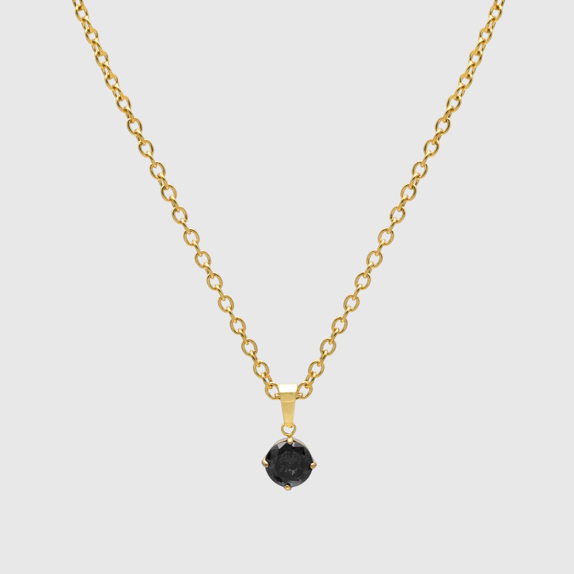Onyx Black Birthstone Necklace Round (Gold)