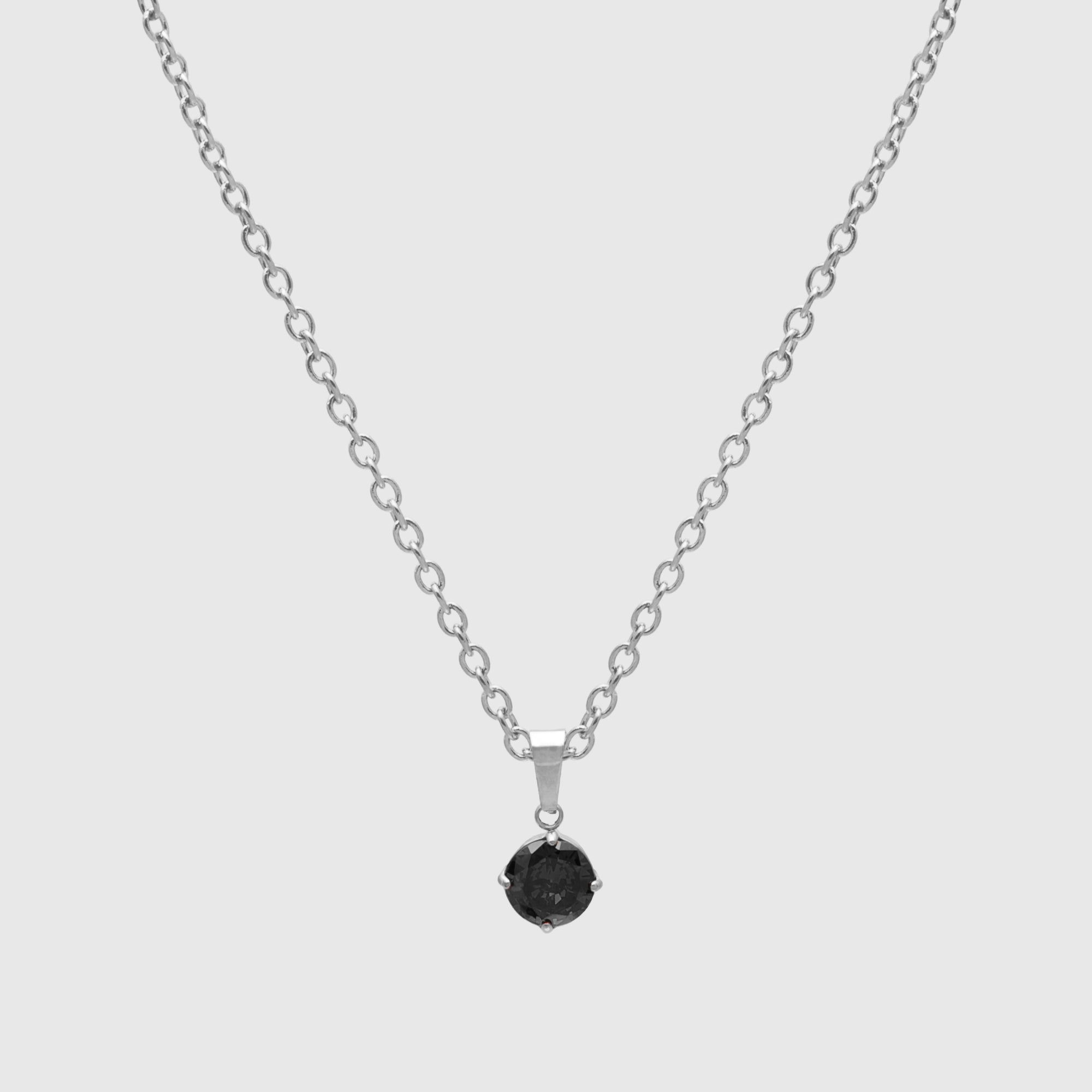 Onyx Black Birthstone Necklace Round (Silver)