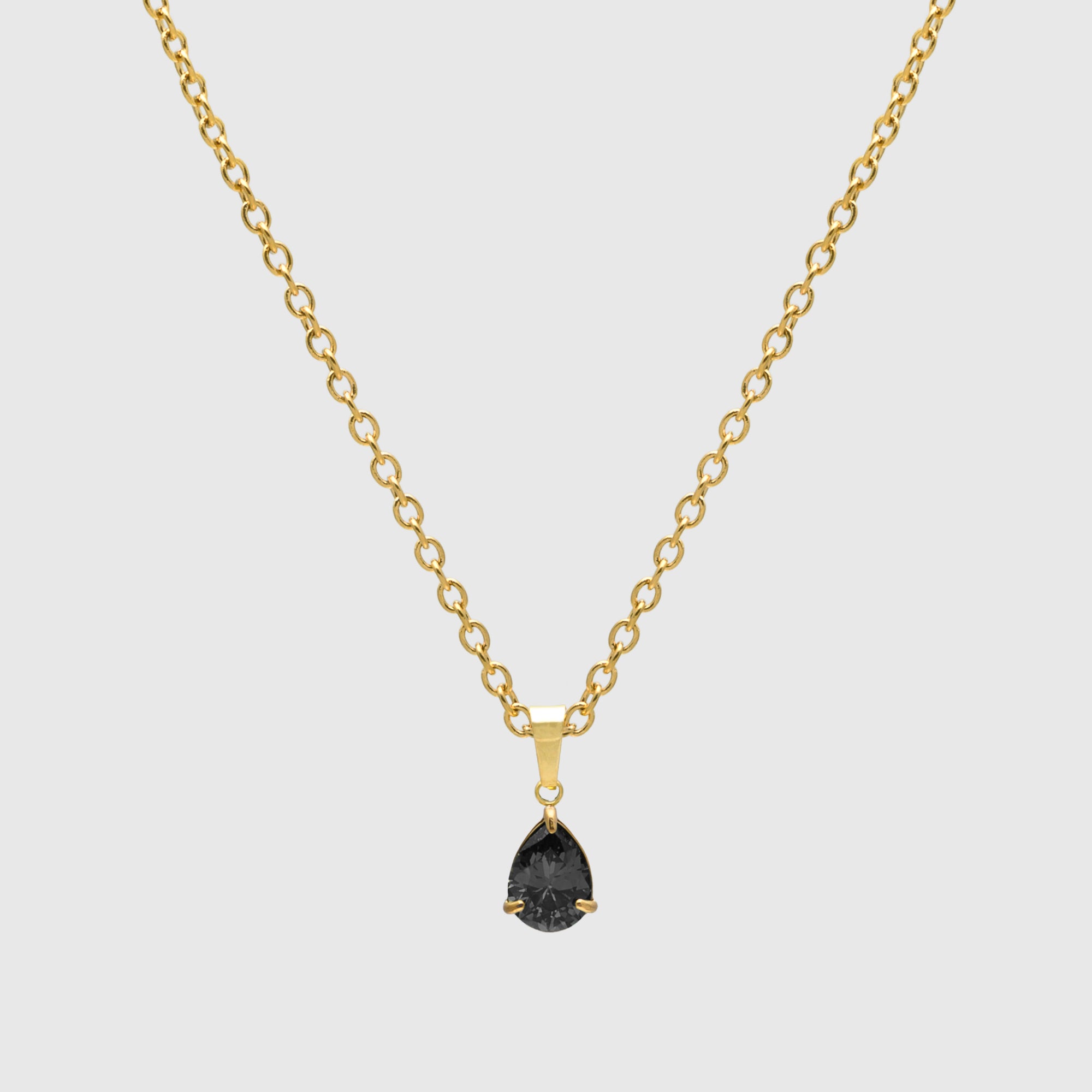 Onyx Black Birthstone Necklace Pear Cut (Gold)