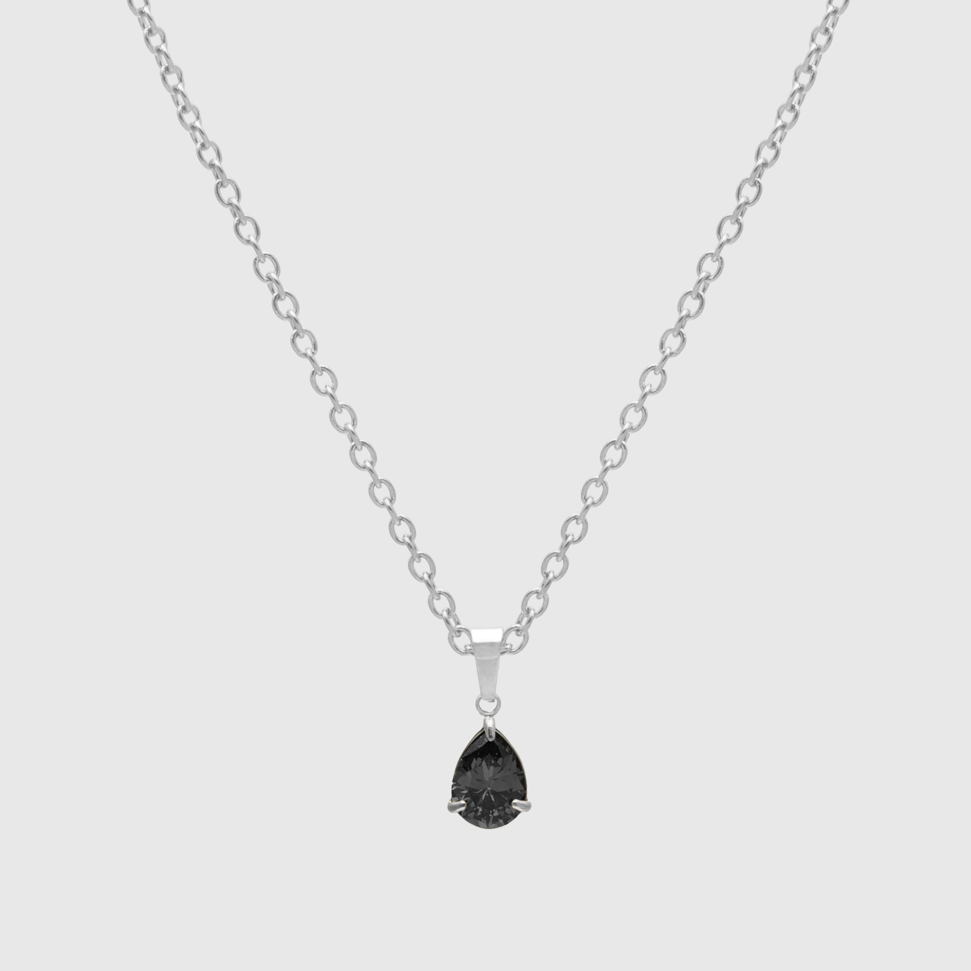 Onyx Black Birthstone Necklace Pear Cut (Silver)