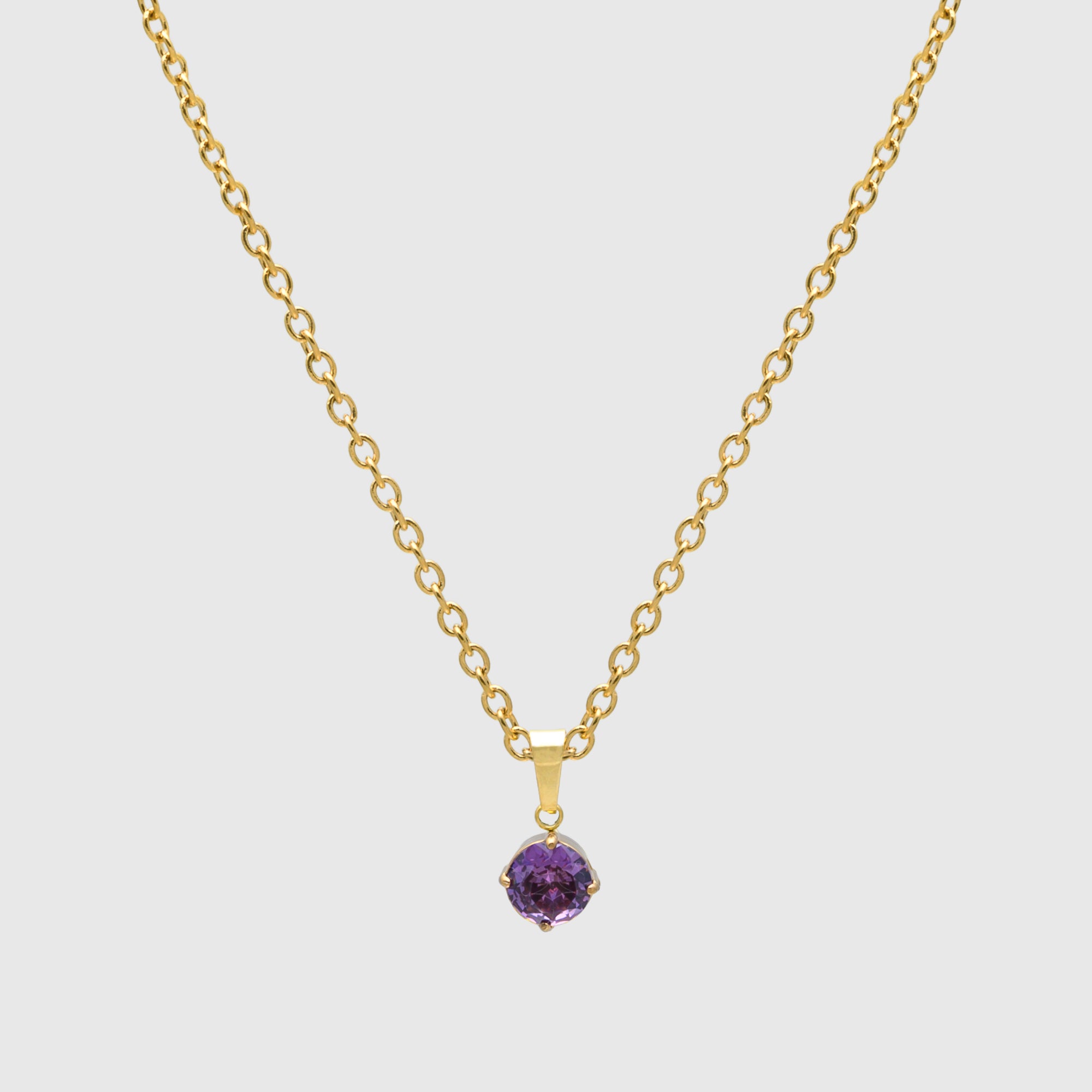 February birthstone pendant necklace amethyst style CZ stone in Gold 