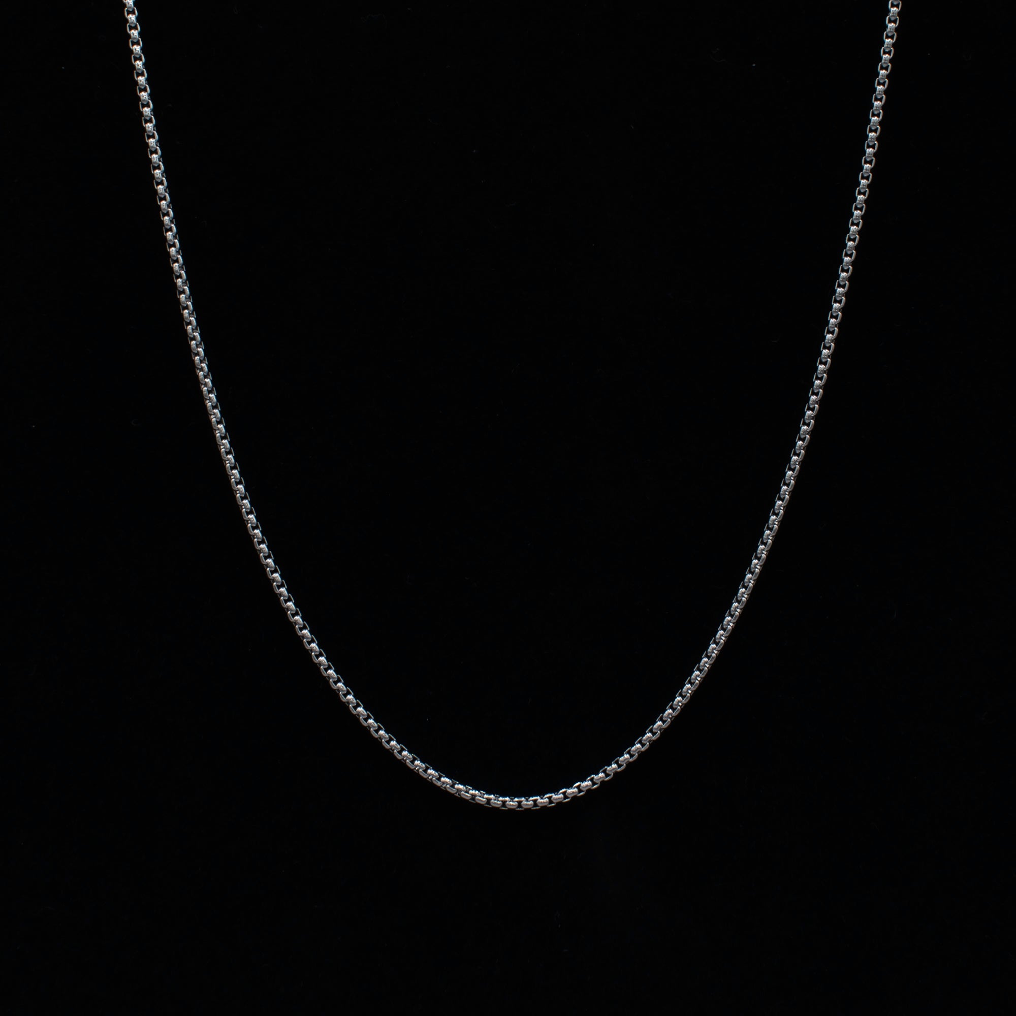 Round Box Chain Necklace - (Silver) 2mm