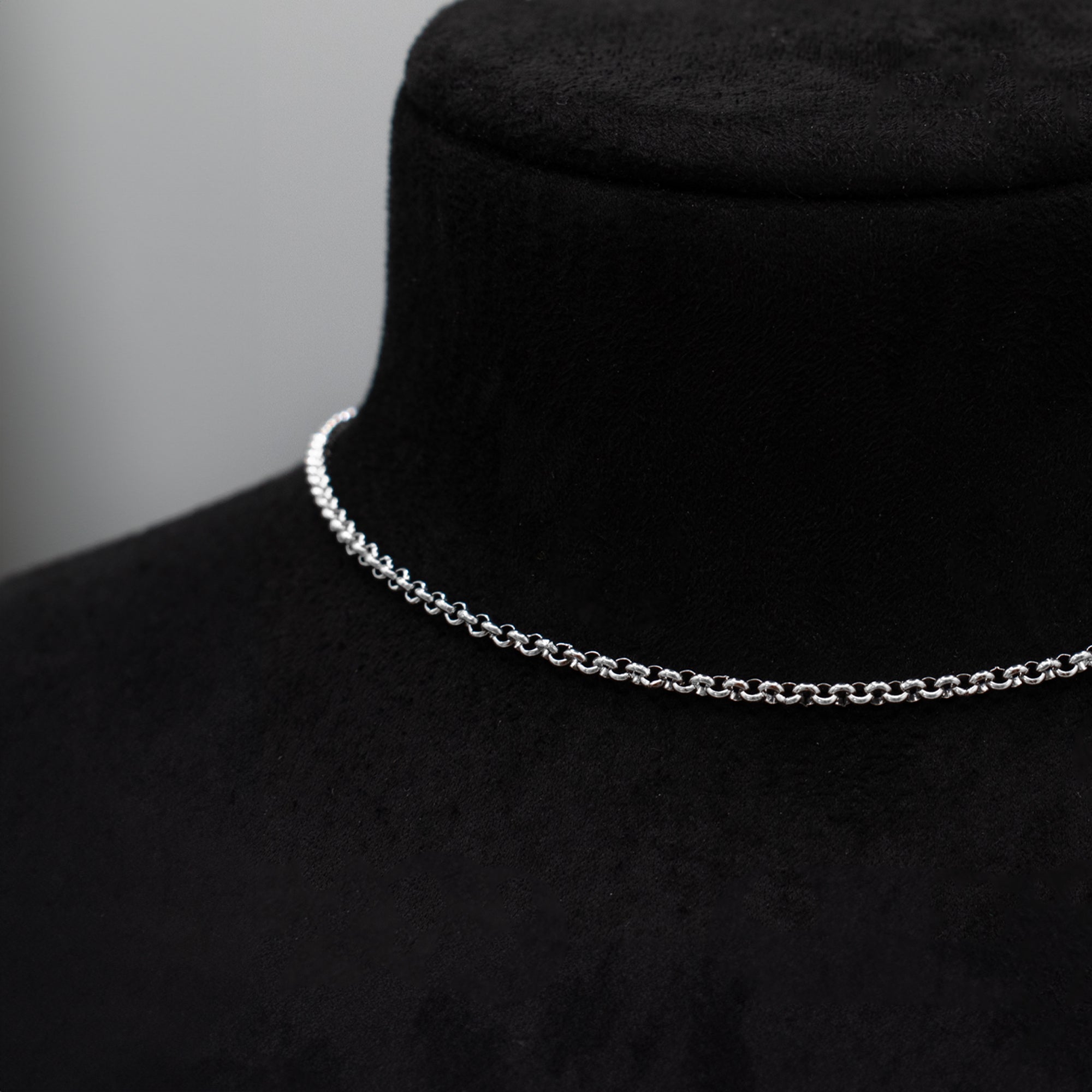 Plain Belcher Chain Choker Necklace - (Silver) 2mm