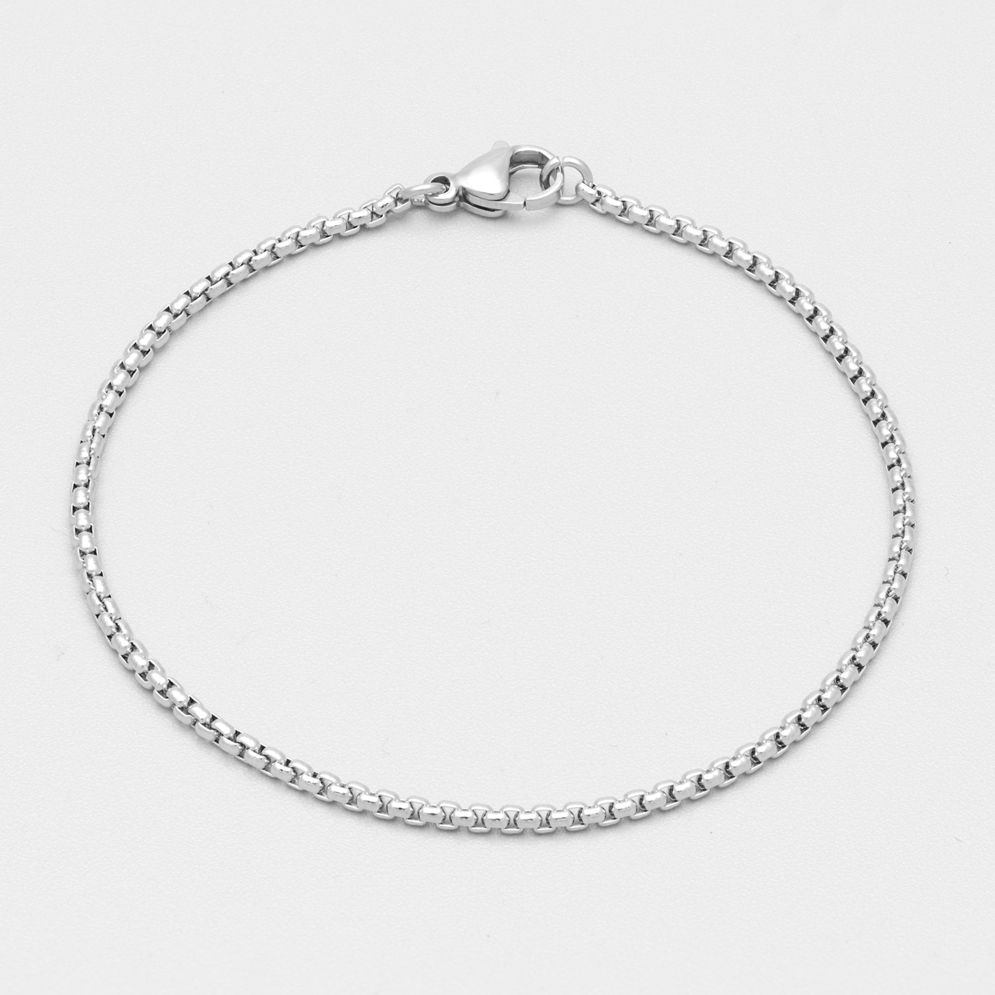 dainty silver box chain bracelet 2mm wide