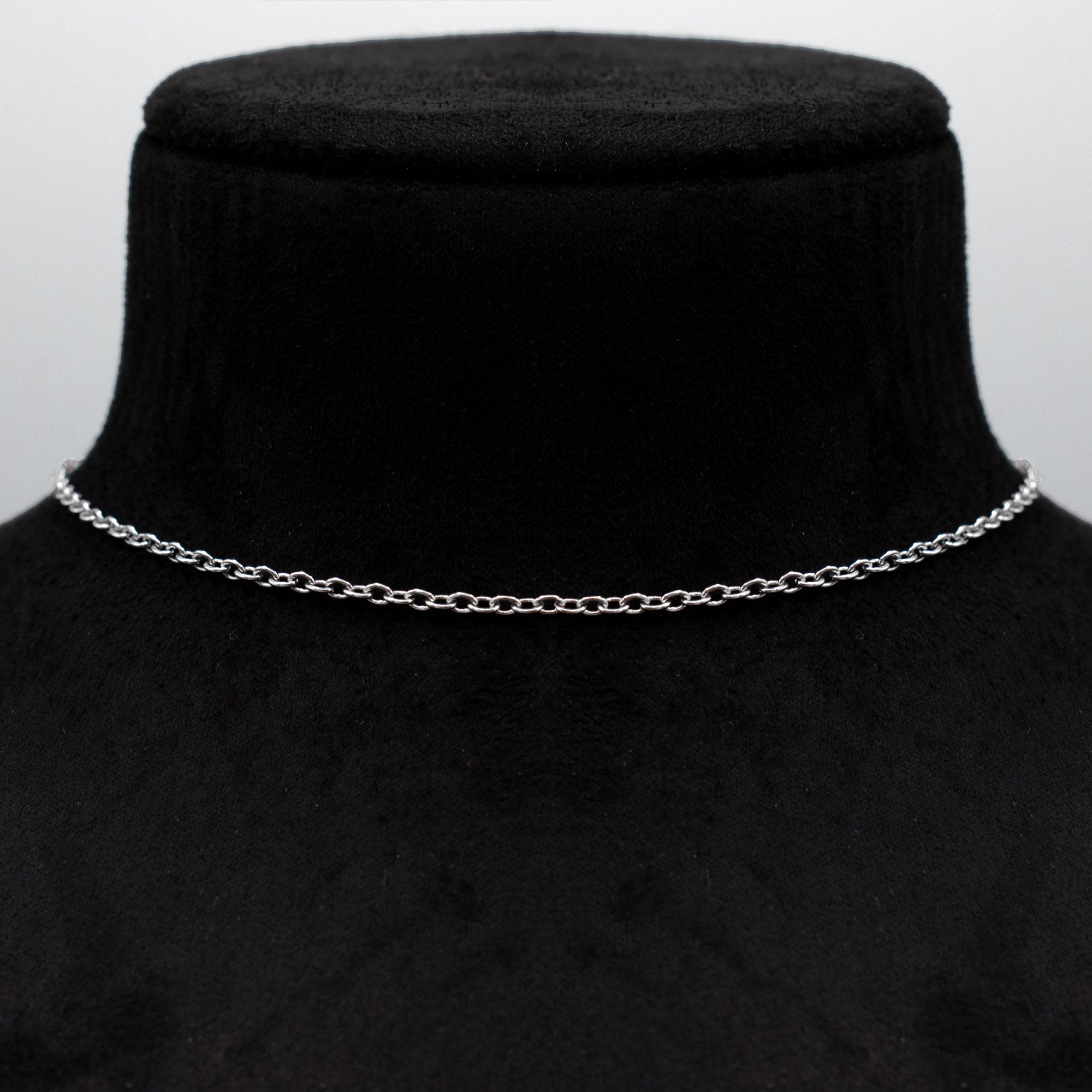 Plain Cable Chain Choker Necklace - (Silver) 2mm