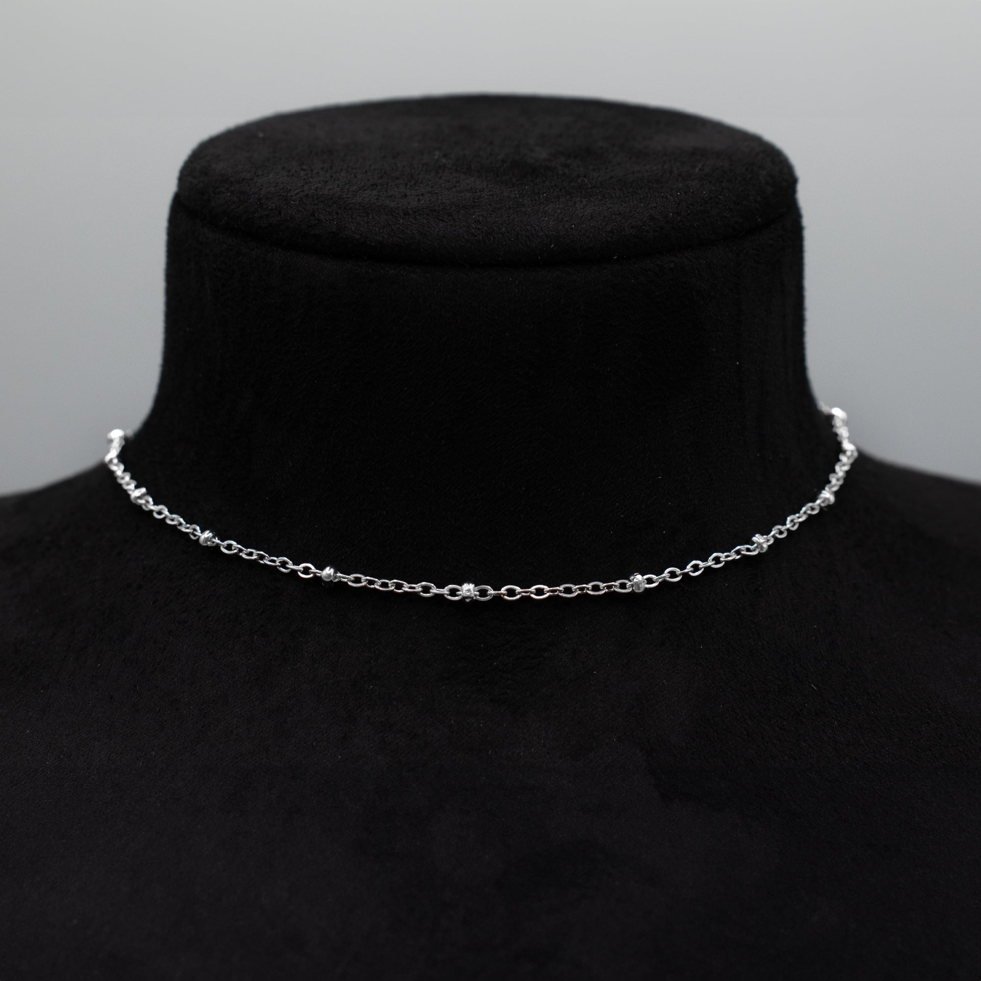 Satellite Cable Chain Choker Necklace - (Silver) 2mm