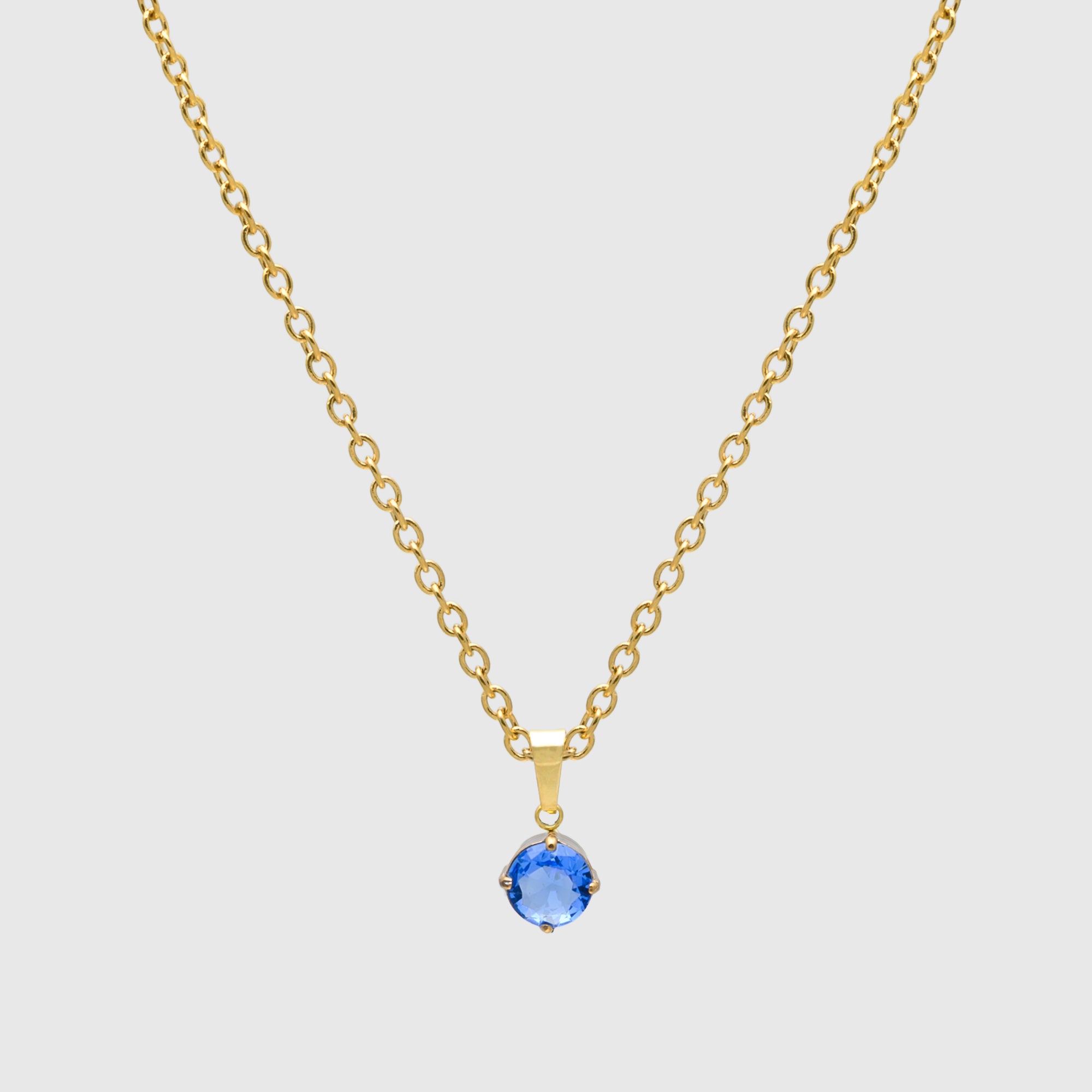 Light Blue Aquamarine style CZ birthstone pendant necklace in Gold