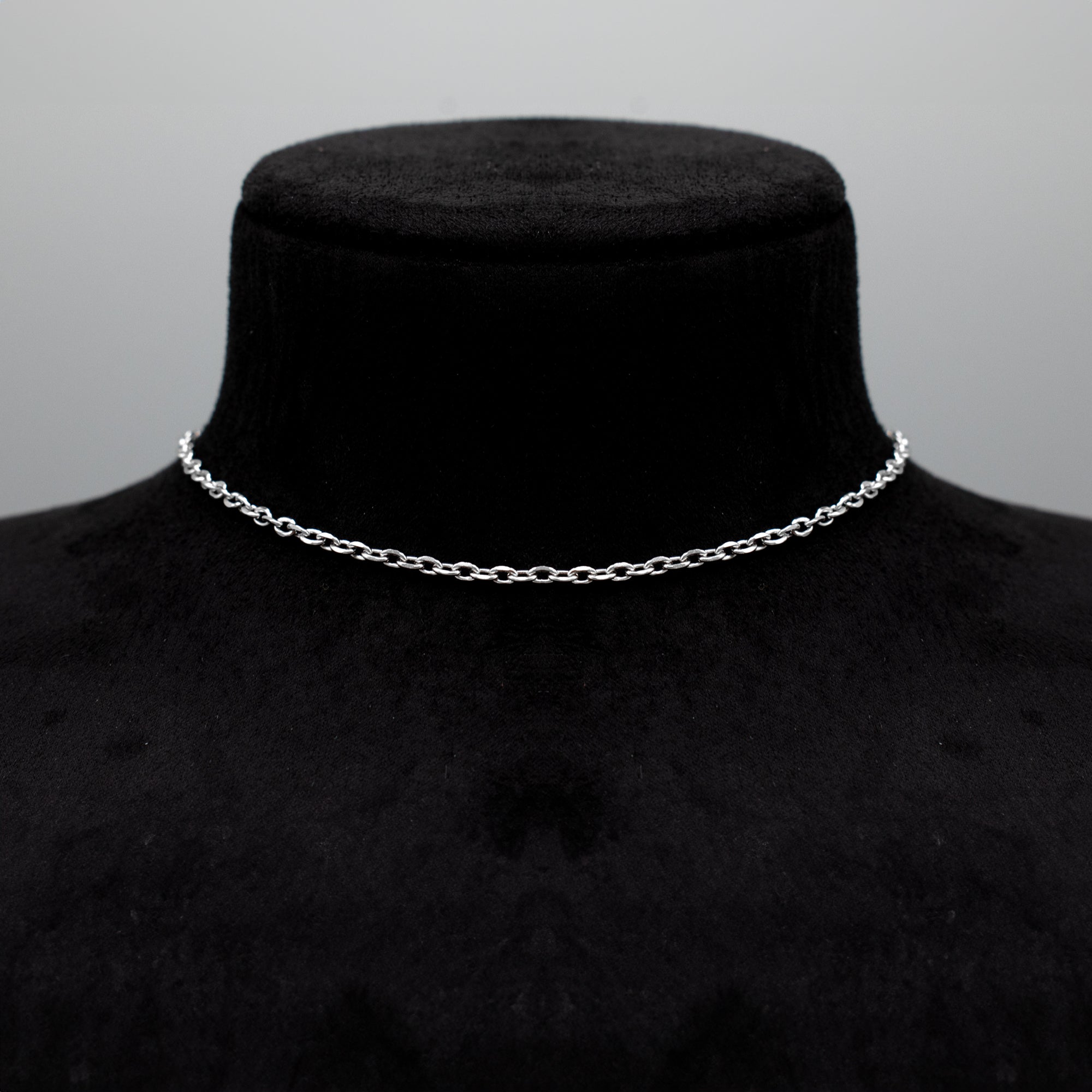 Plain Cable Chain Choker Necklace - (Silver) 3mm