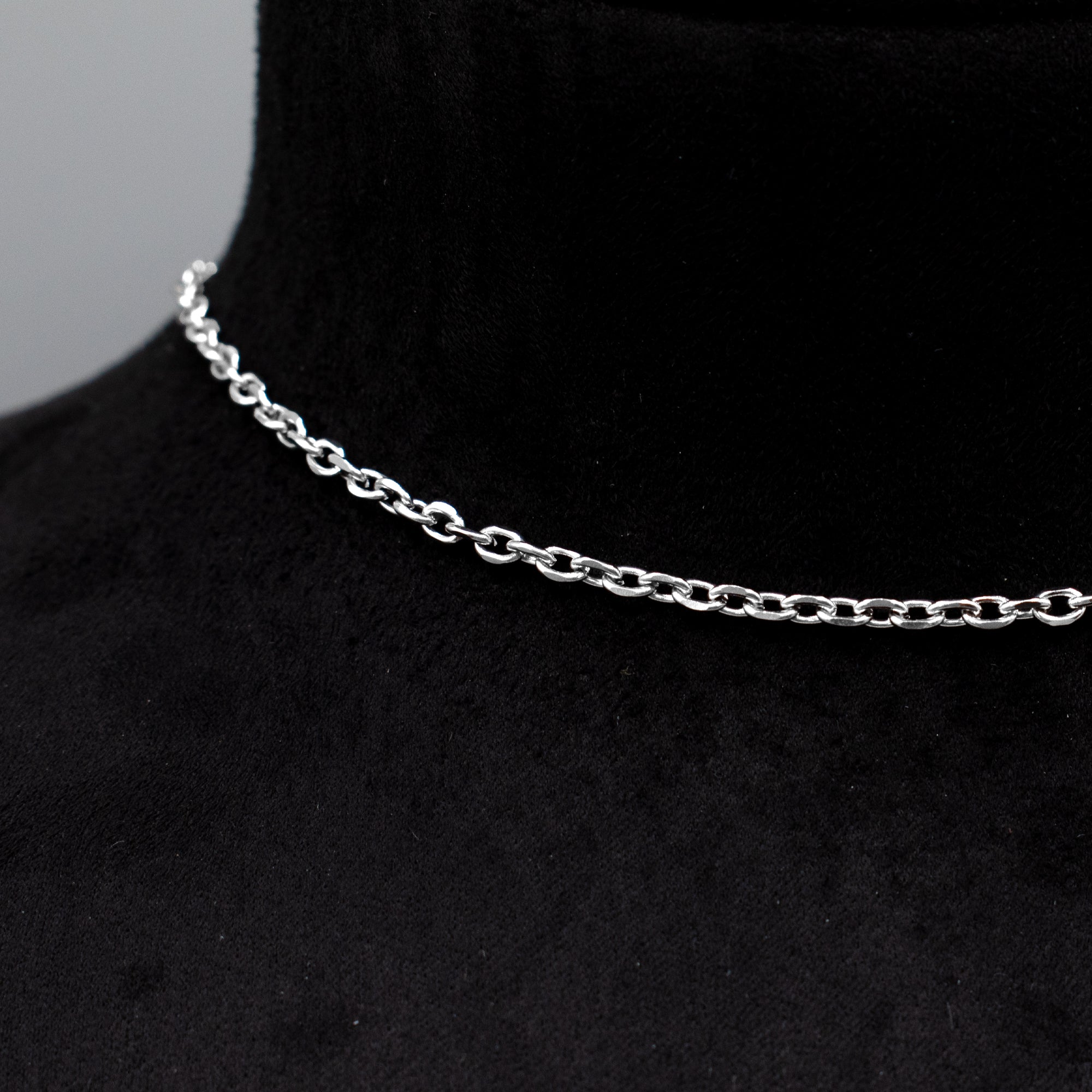 Plain Cable Chain Choker Necklace - (Silver) 3mm