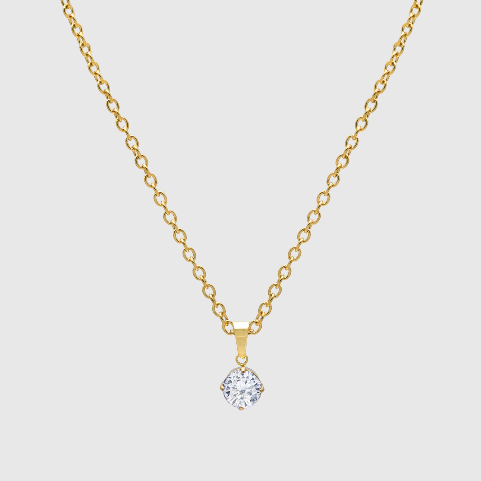 White diamond style Birthstone necklace for April in Gold  