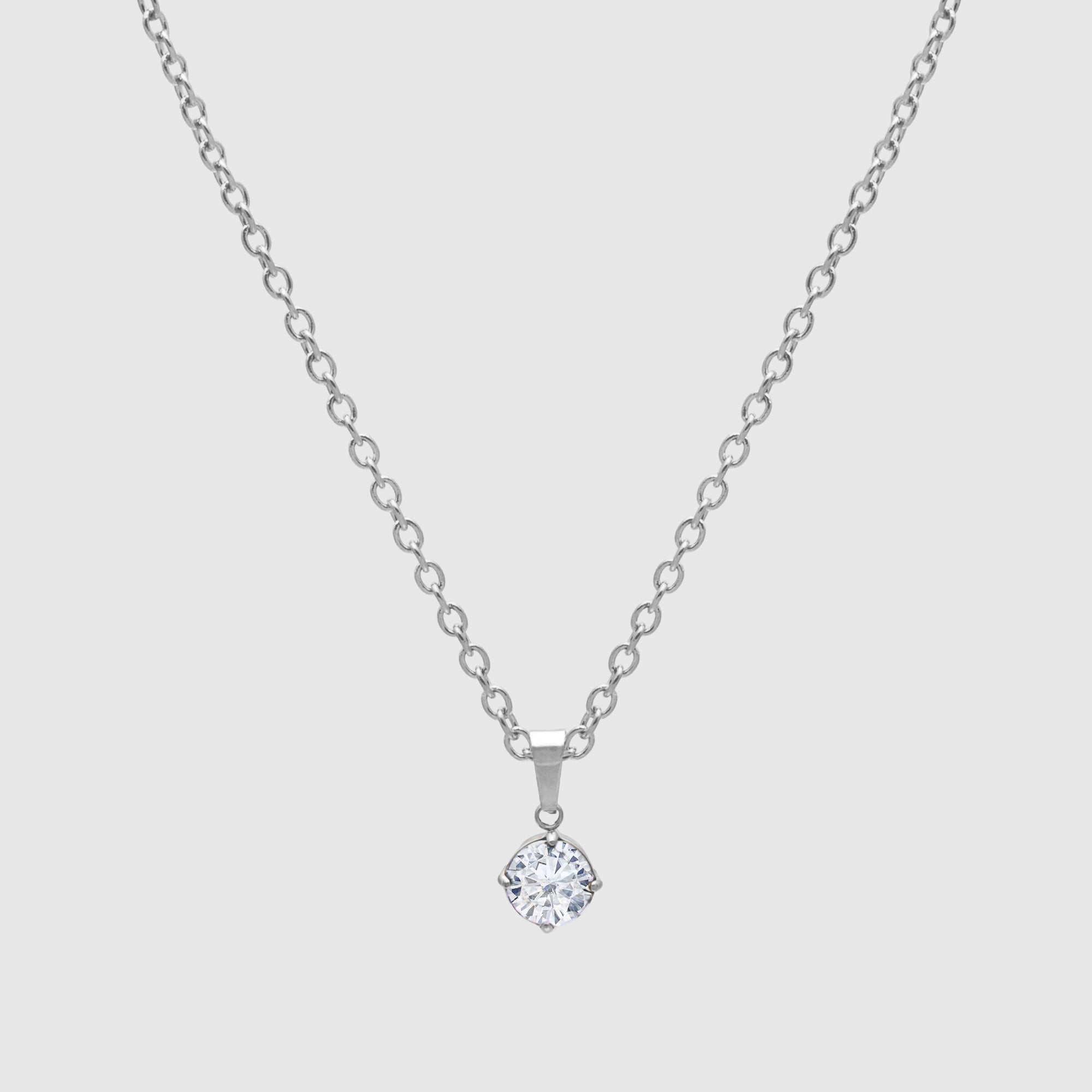 White diamond style April birthstone necklace in silver 