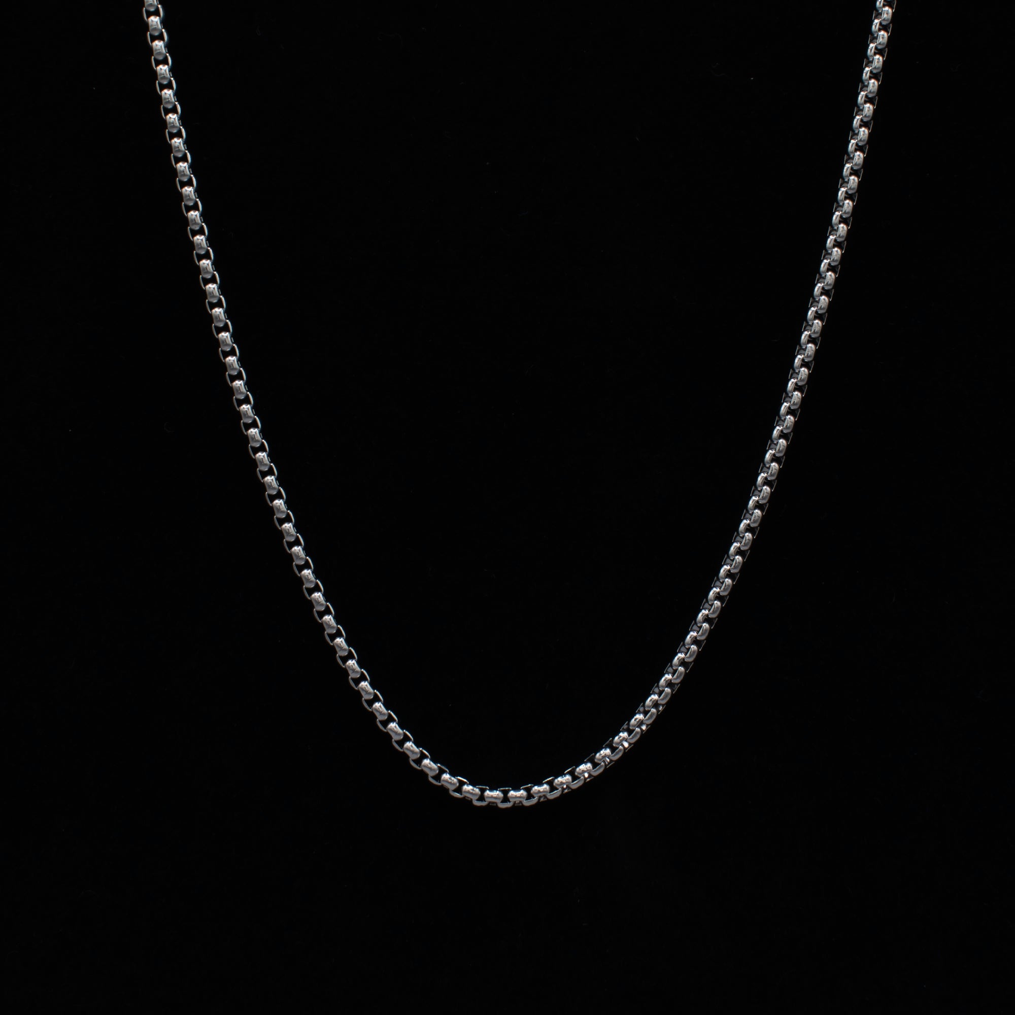 Round Box Chain Necklace - (Silver) 4mm