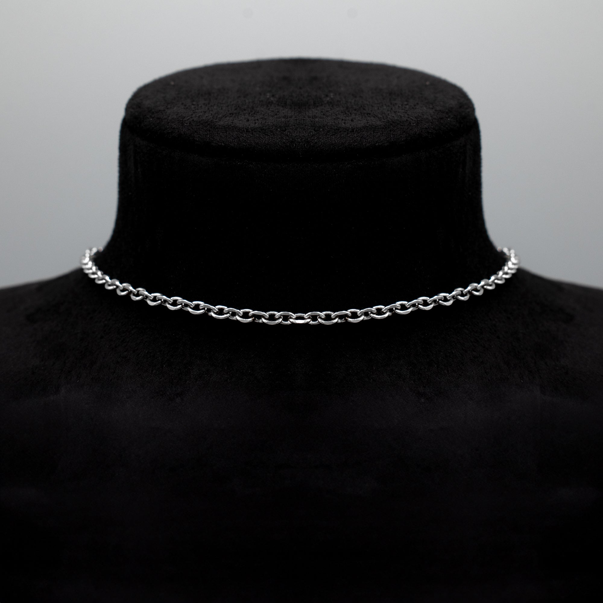 Plain Cable Chain Choker Necklace - (Silver) 4mm