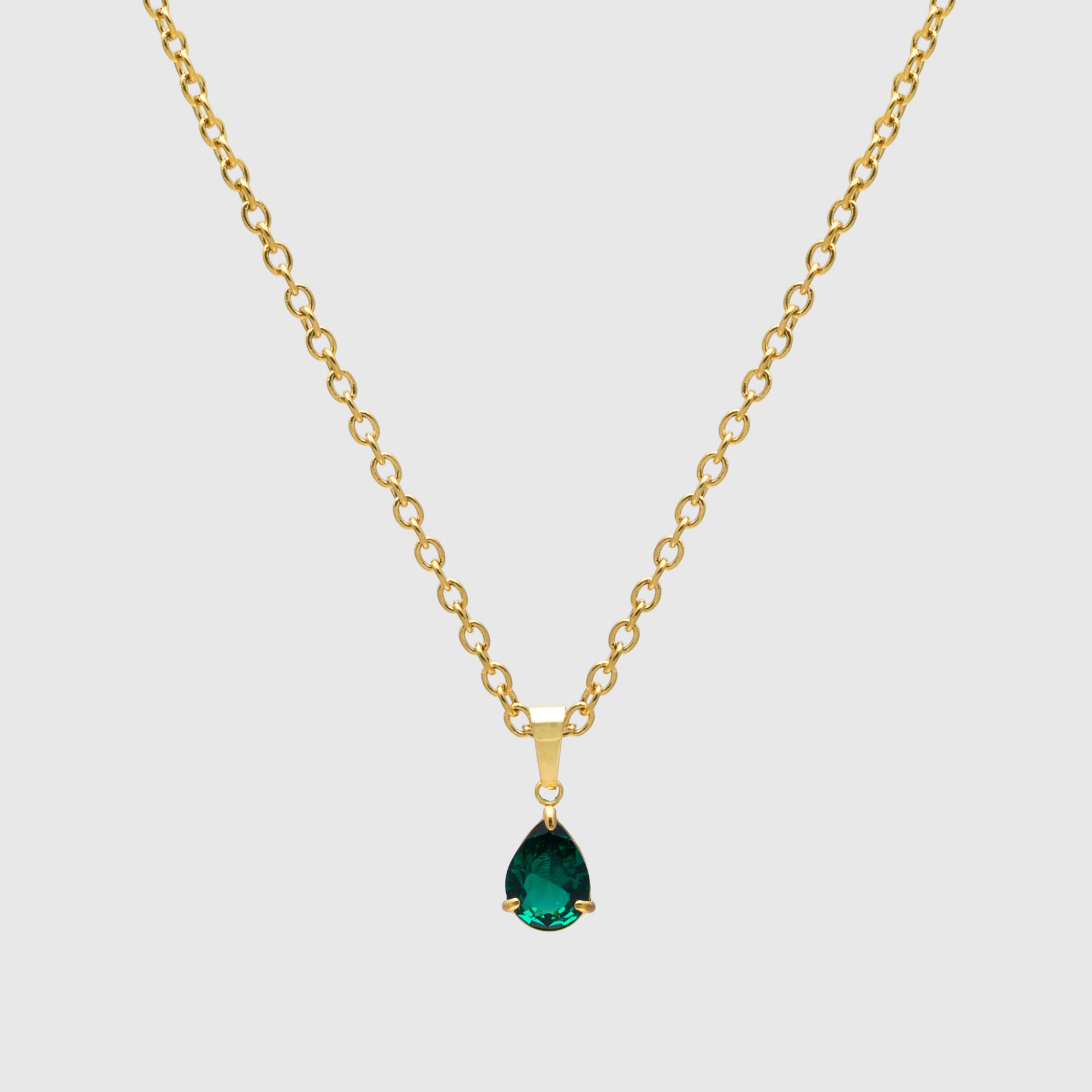 Pear cut Emerald birthstone necklace in Gold 