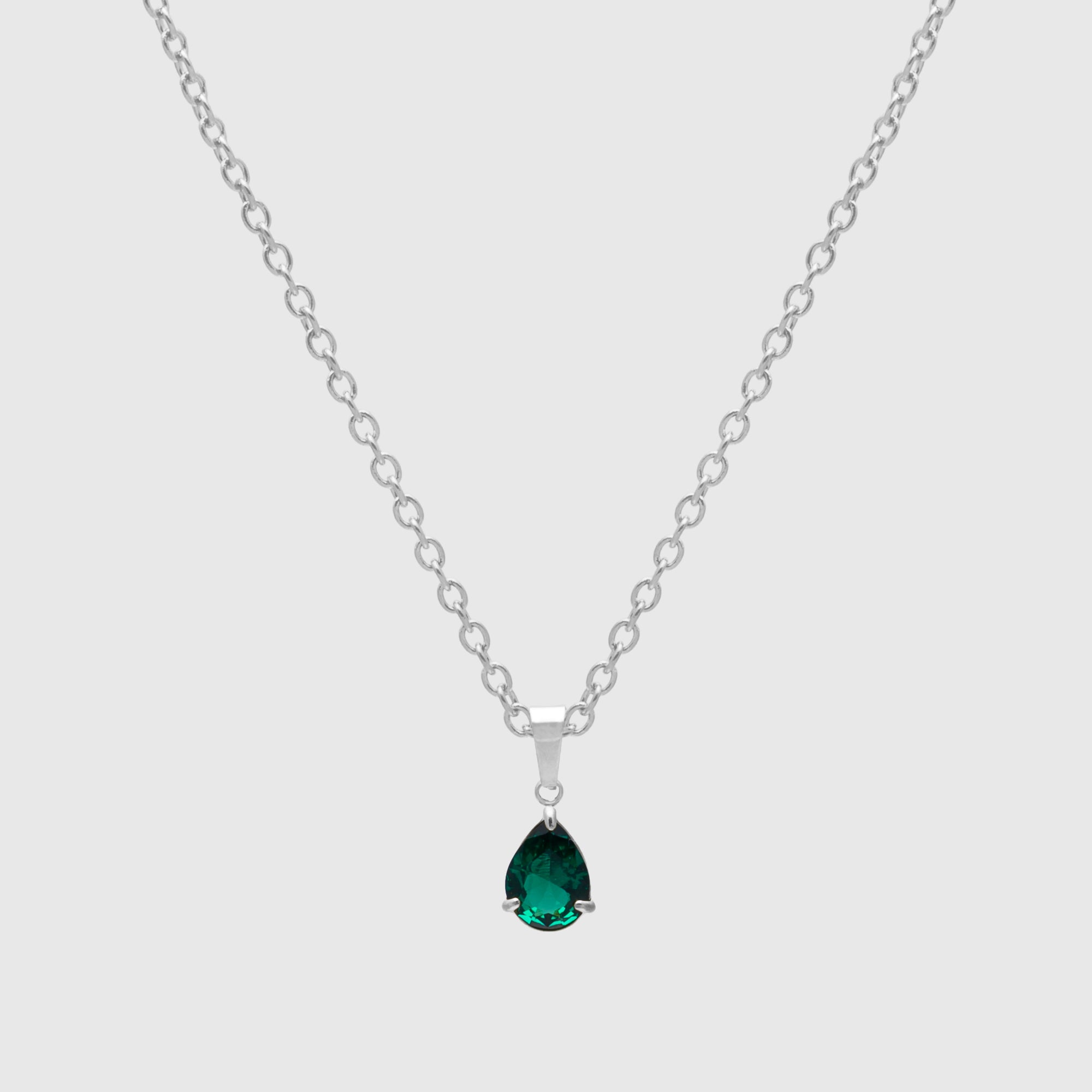Pear cut Emerald birthstone for May in Silver 