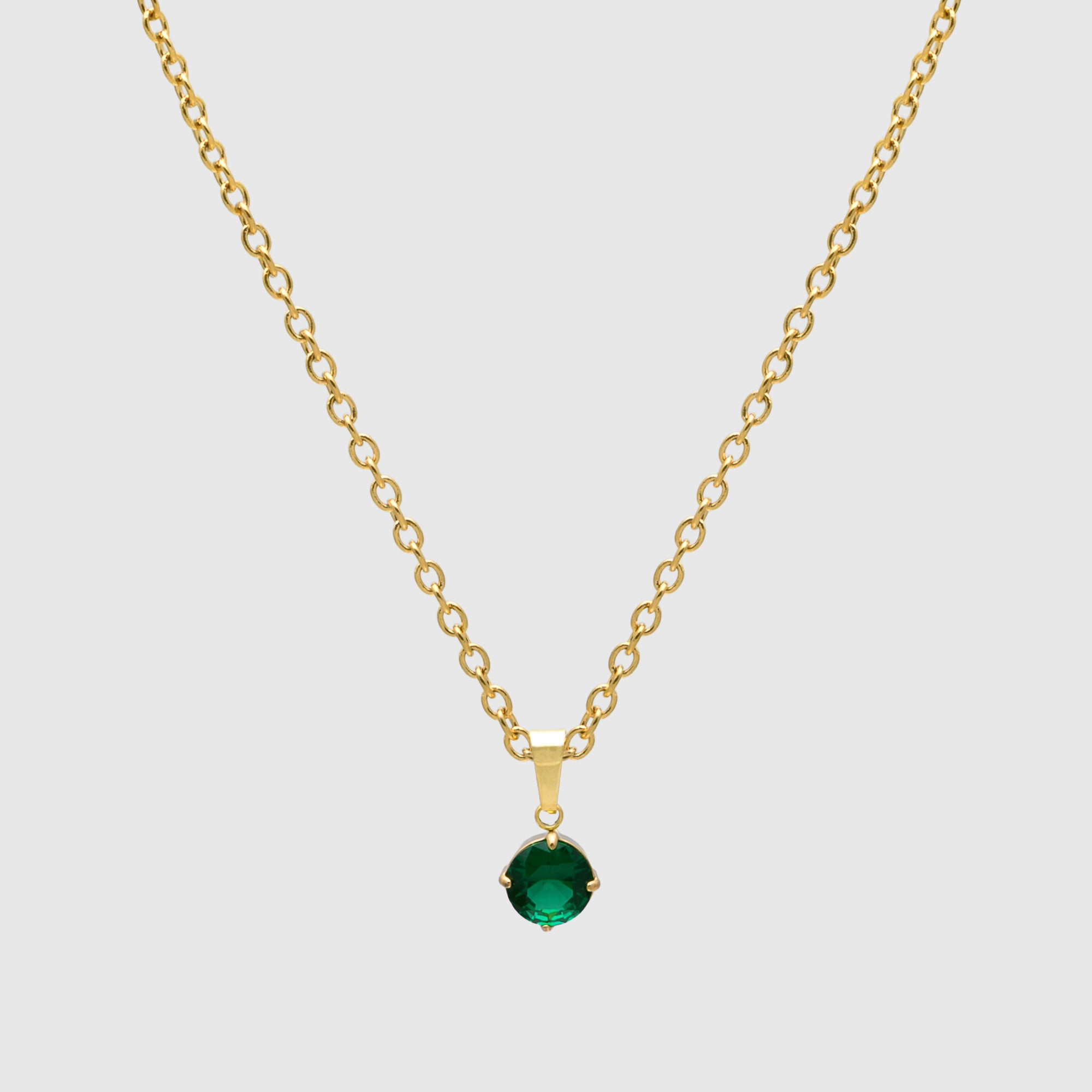 Green Emerald style birthstone pendant necklace in Gold