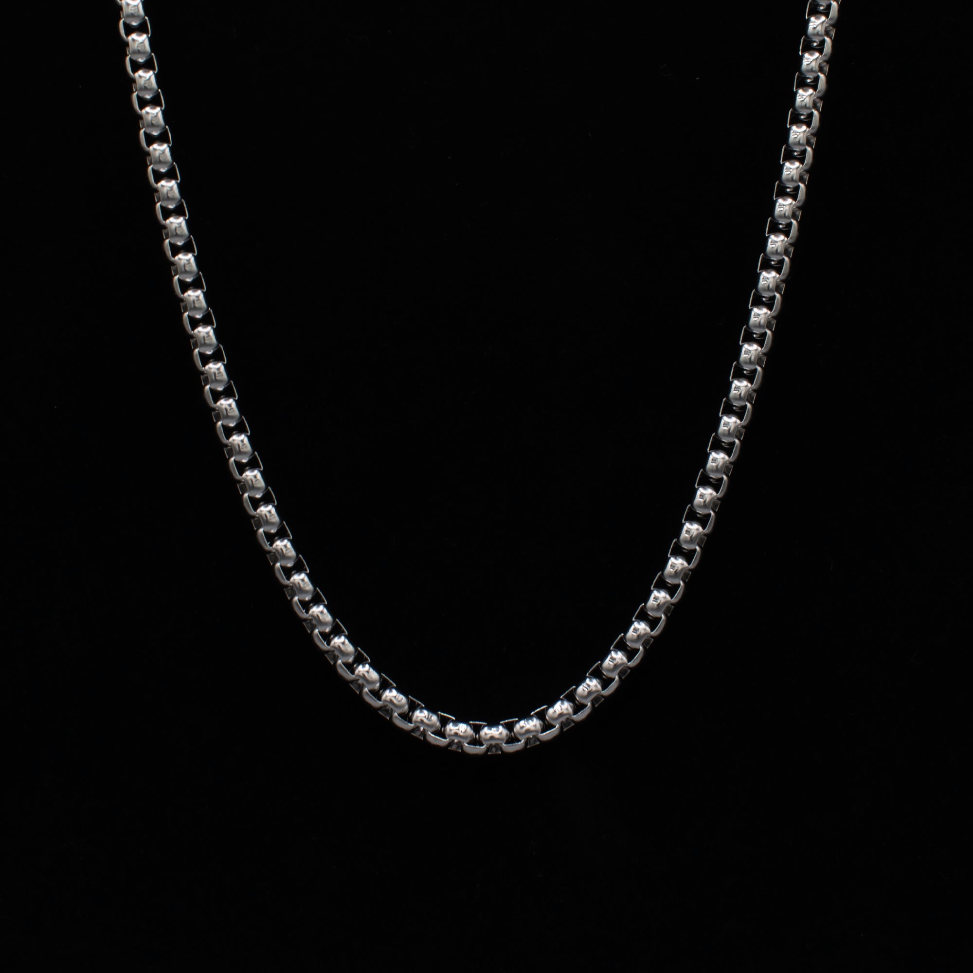 Round Box Chain Necklace - (Silver) 6mm