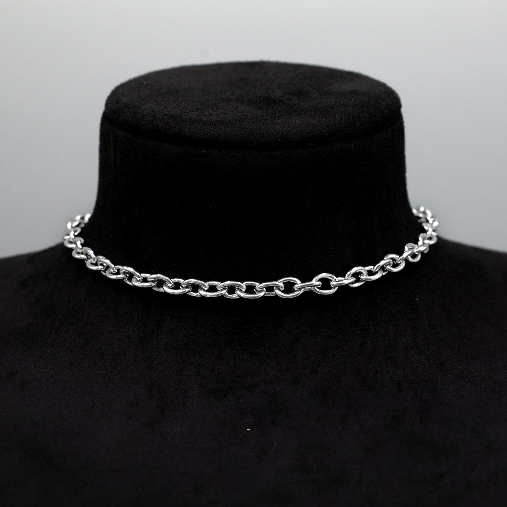 Schlichte Choker-Halskette mit Kabelkette – (Silber) 6 mm