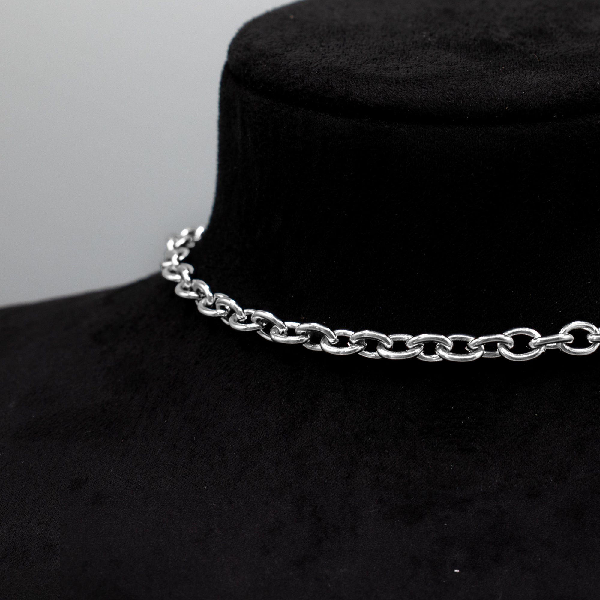 Plain Cable Chain Choker Necklace - (Silver) 6mm