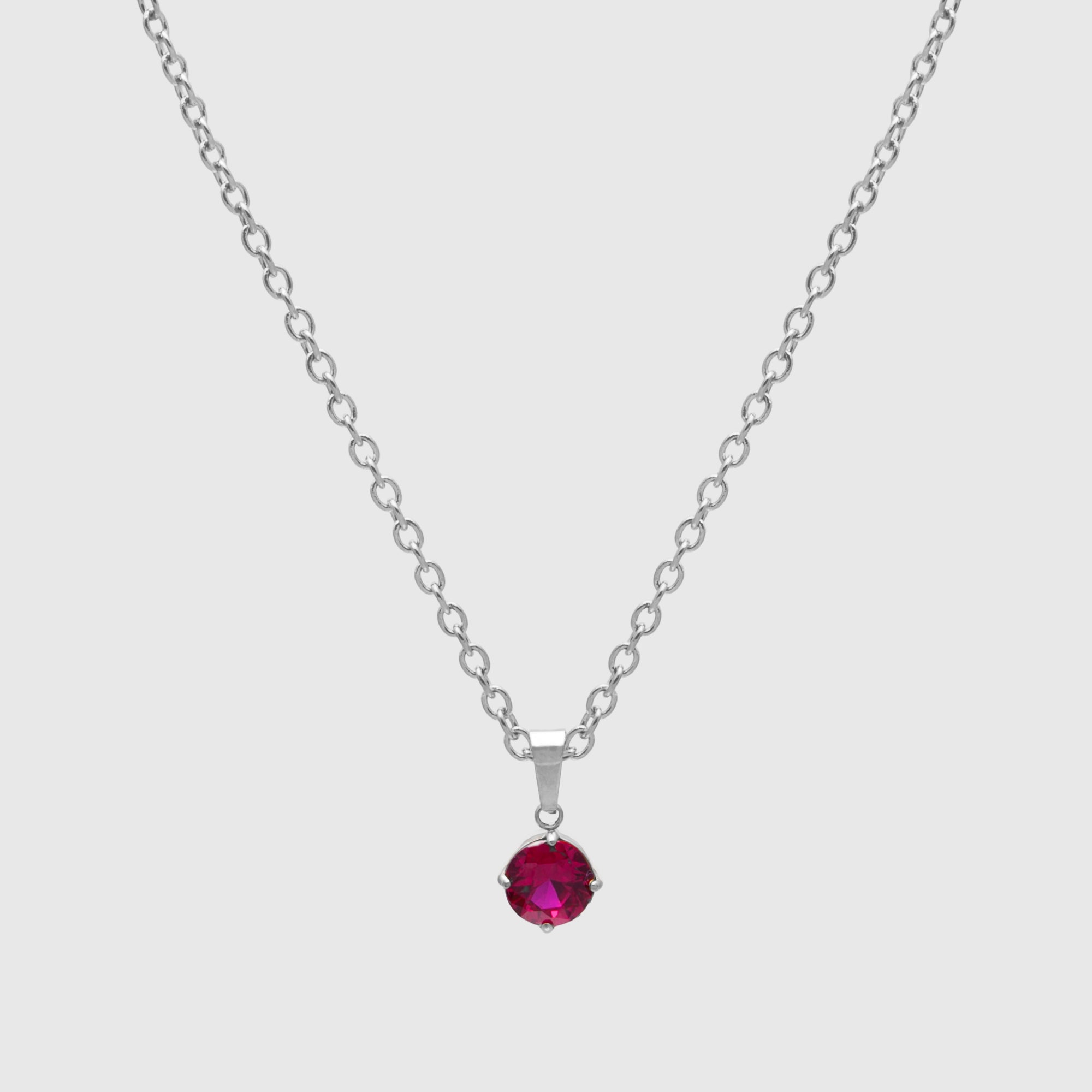 July Pink Ruby birthstone necklace in silver 
